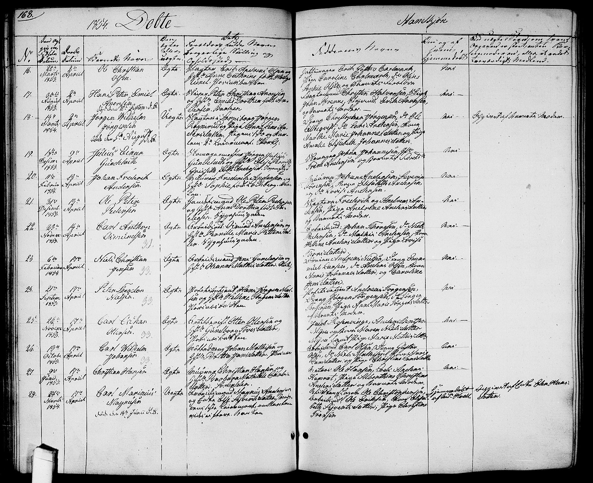 Halden prestekontor Kirkebøker, SAO/A-10909/G/Ga/L0004: Parish register (copy) no. 4, 1845-1854, p. 168