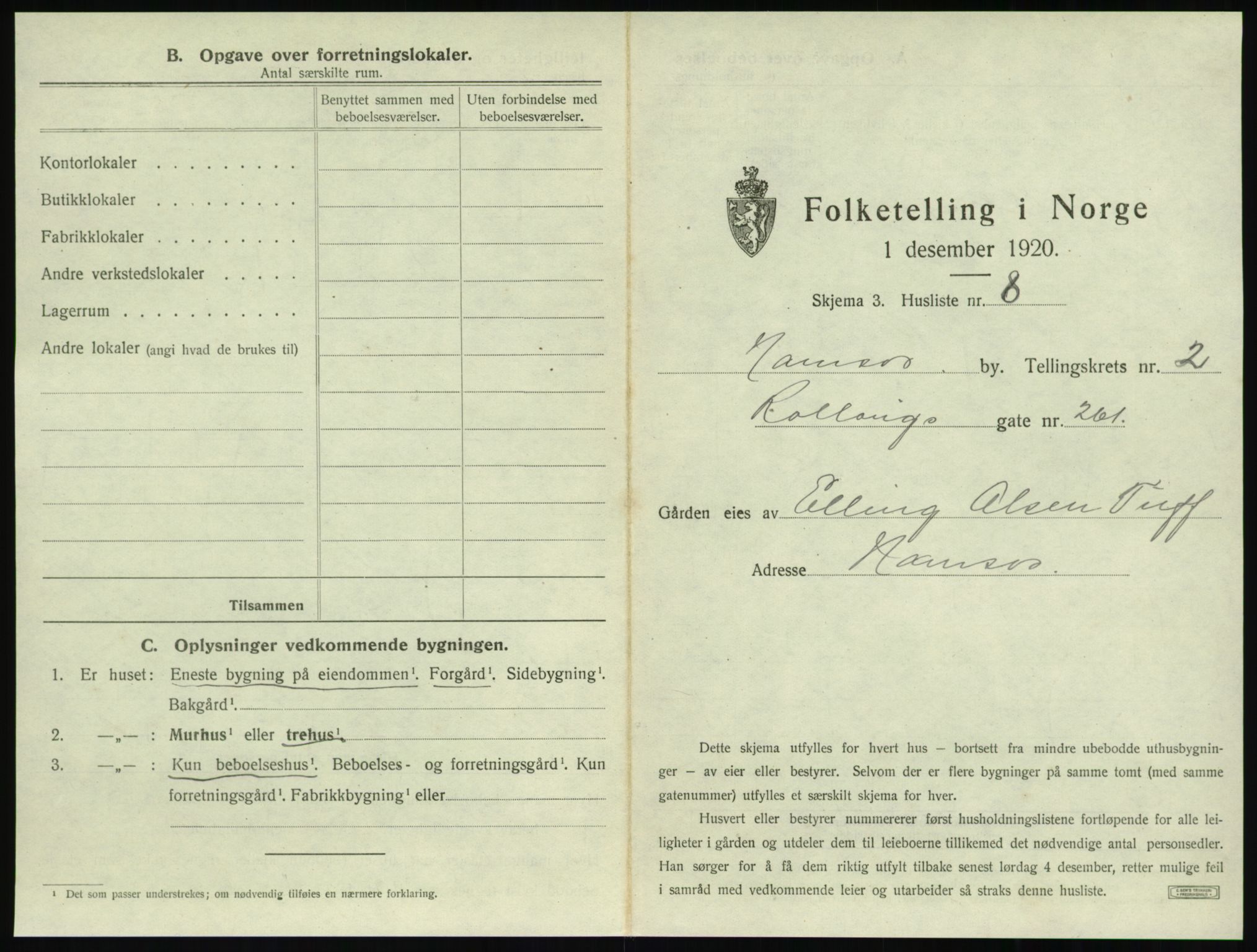 SAT, 1920 census for Namsos, 1920, p. 179