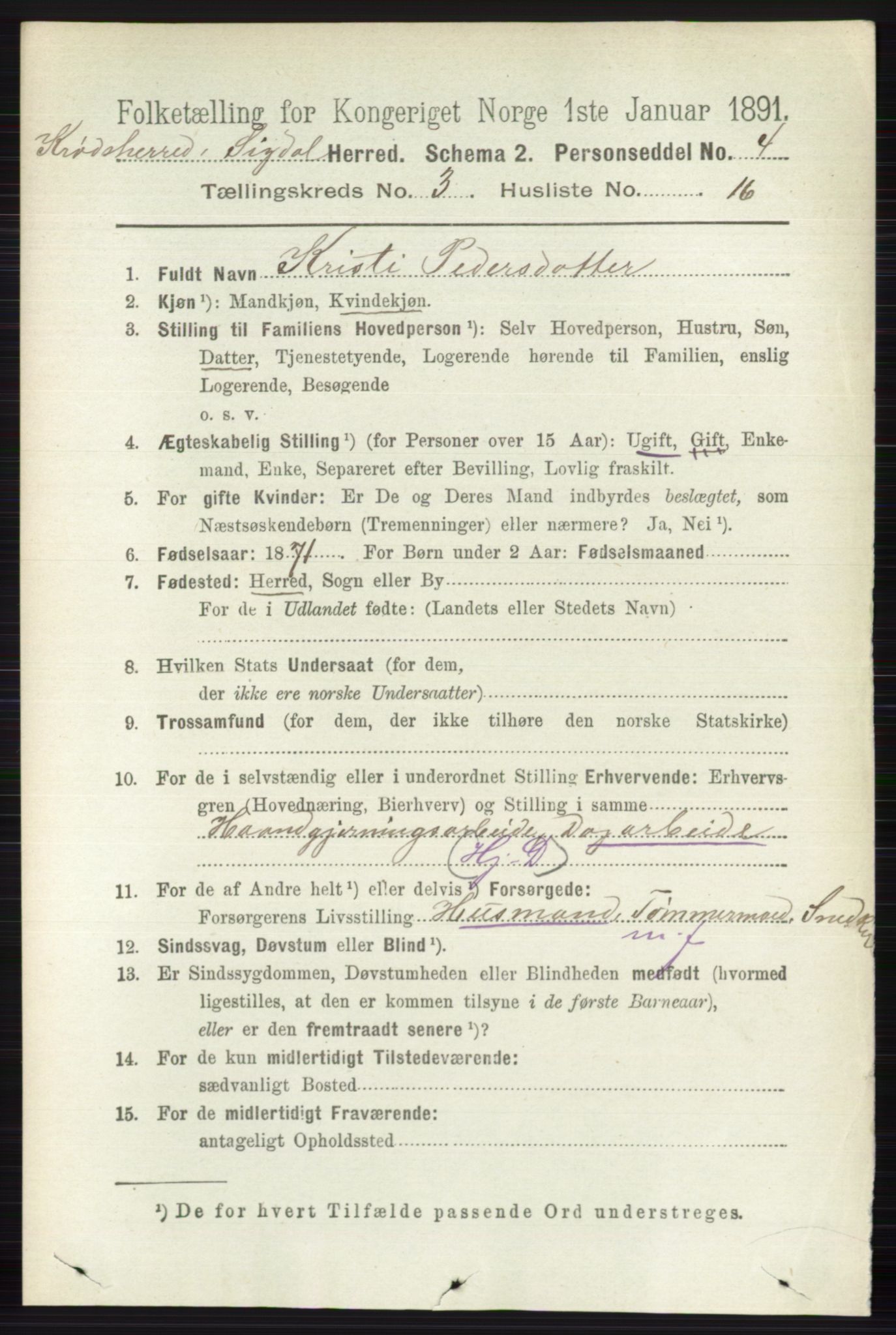 RA, 1891 census for 0621 Sigdal, 1891, p. 5684