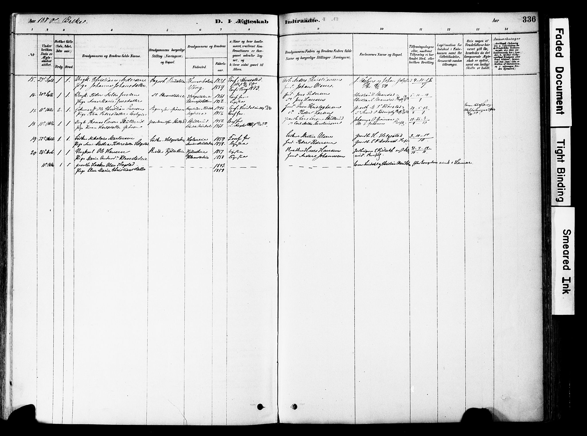 Østre Toten prestekontor, SAH/PREST-104/H/Ha/Haa/L0006: Parish register (official) no. 6 /2, 1878-1880, p. 336