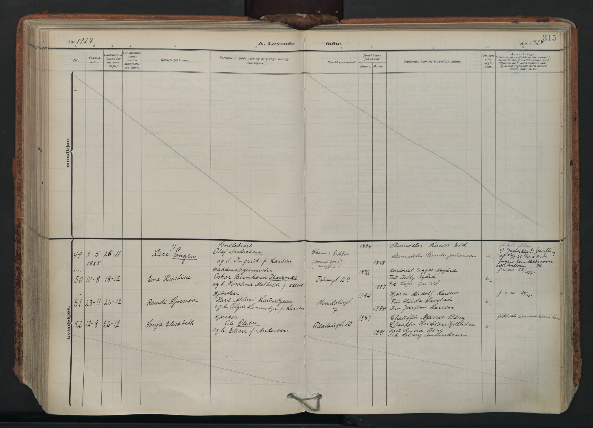 Grønland prestekontor Kirkebøker, SAO/A-10848/F/Fa/L0018: Parish register (official) no. 18, 1911-1945, p. 315