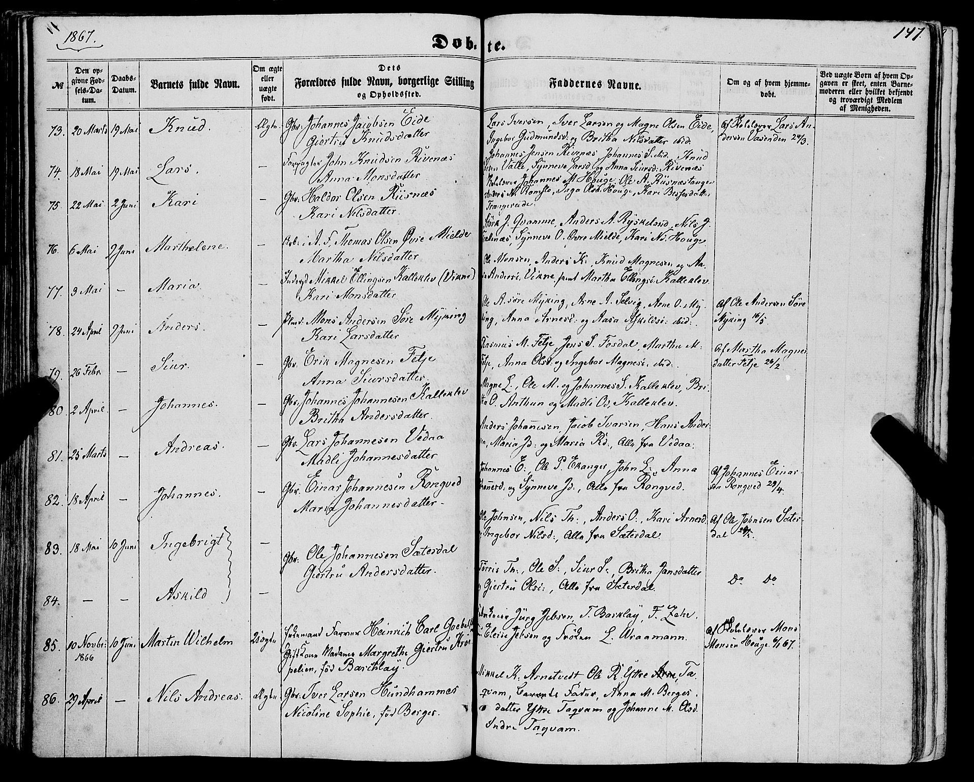 Haus sokneprestembete, AV/SAB-A-75601/H/Haa: Parish register (official) no. A 17, 1858-1870, p. 147