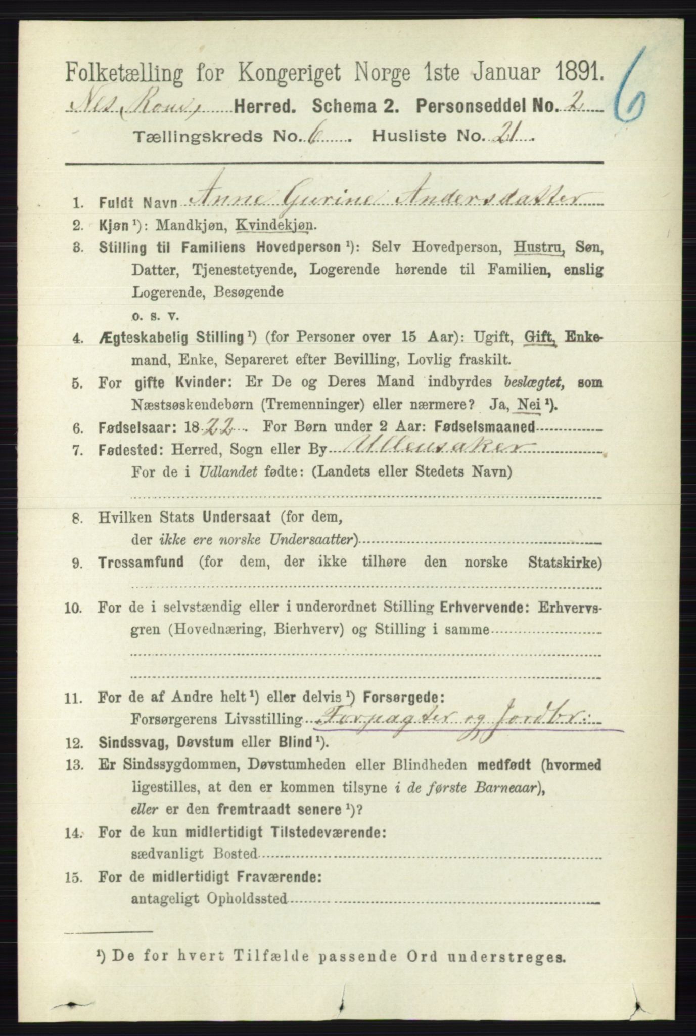 RA, 1891 census for 0236 Nes, 1891, p. 3500
