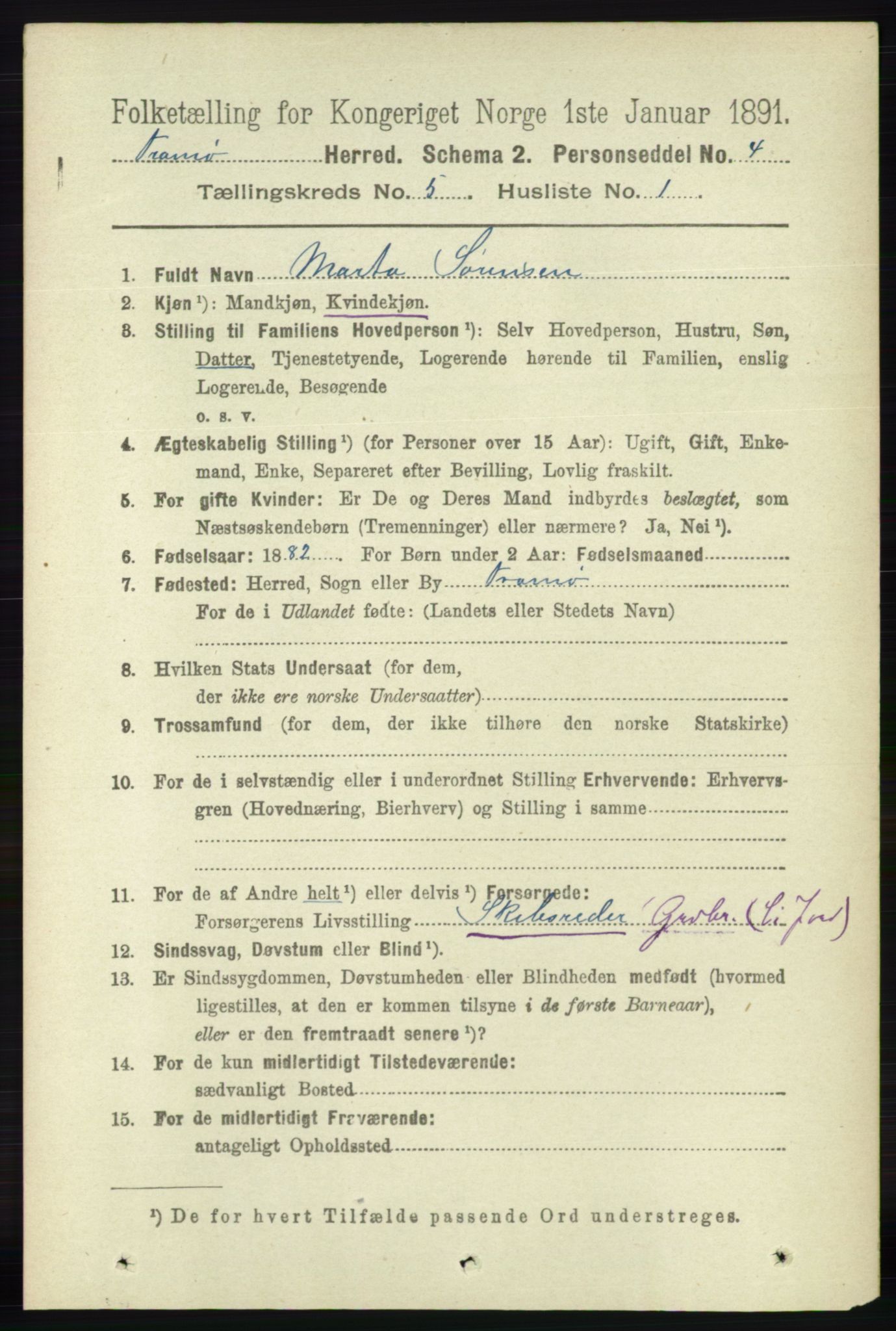 RA, 1891 census for 0921 Tromøy, 1891, p. 2195