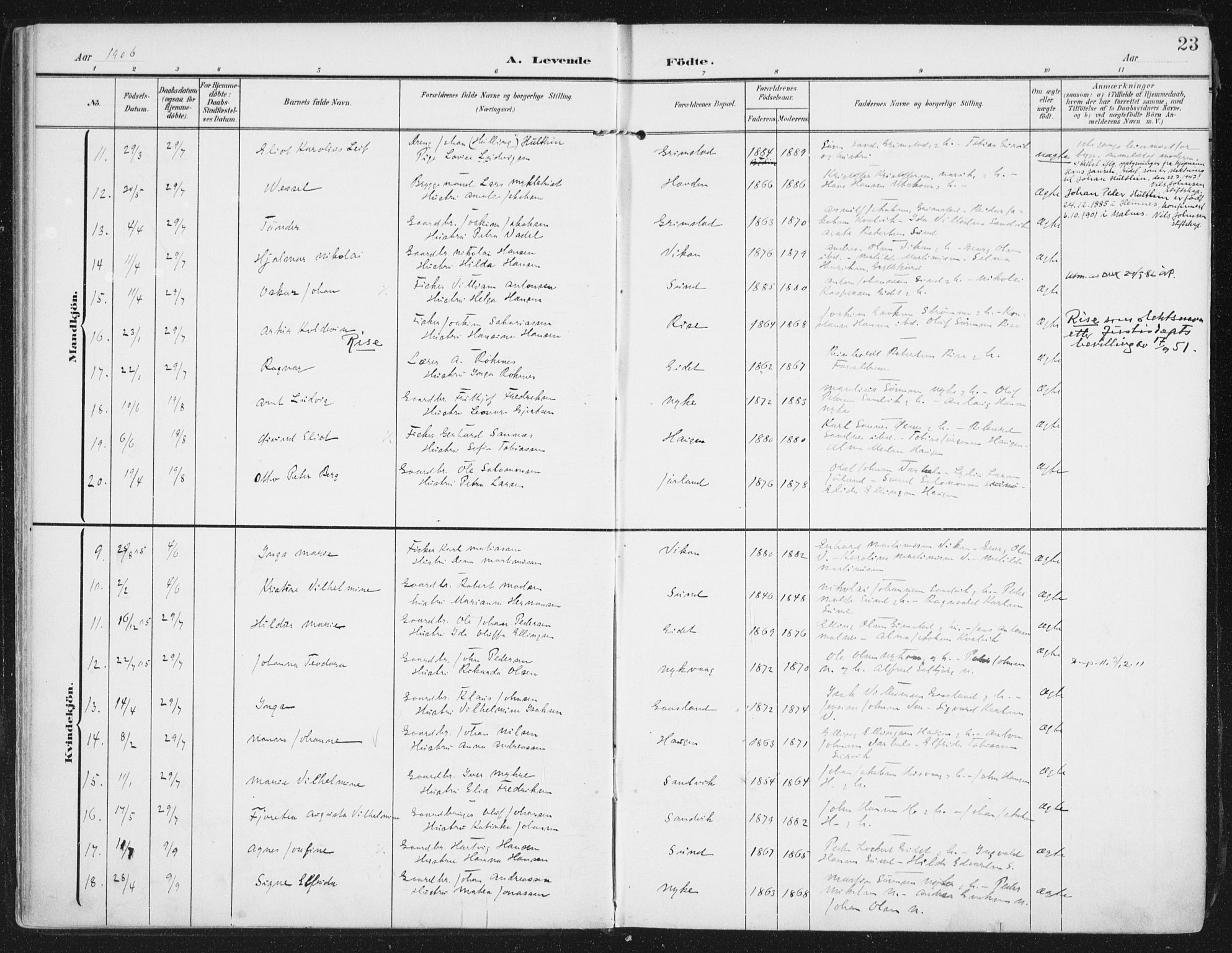 Ministerialprotokoller, klokkerbøker og fødselsregistre - Nordland, AV/SAT-A-1459/892/L1321: Parish register (official) no. 892A02, 1902-1918, p. 23