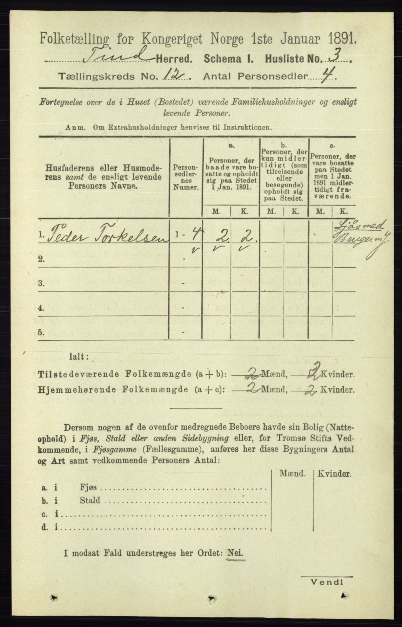 RA, 1891 census for 0826 Tinn, 1891, p. 2265