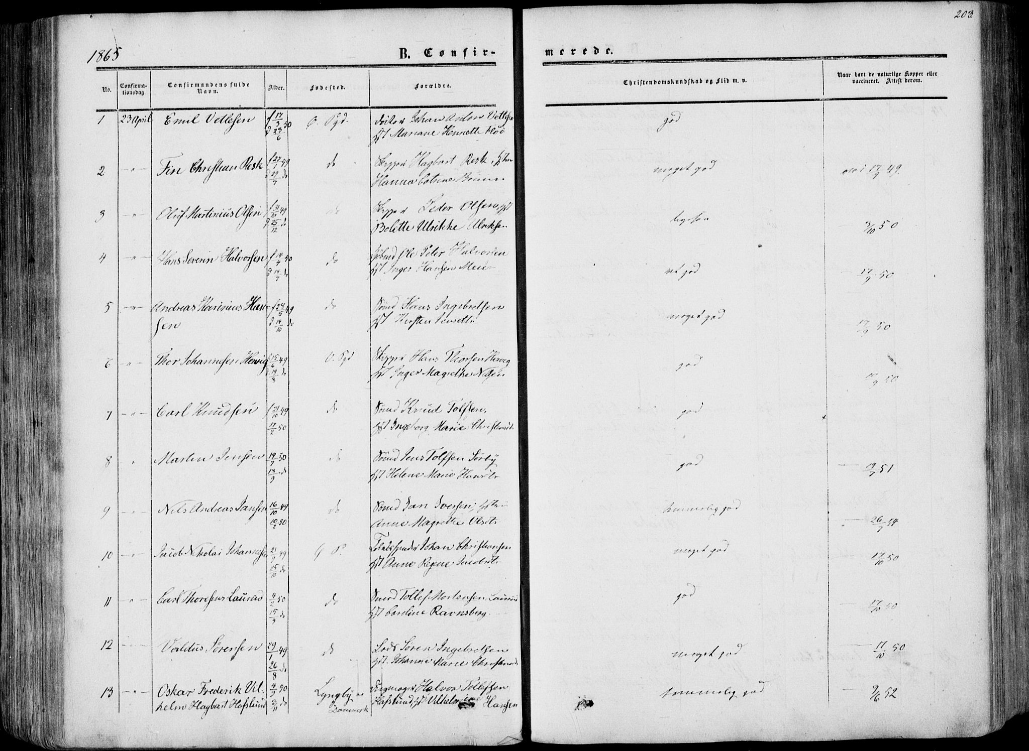 Porsgrunn kirkebøker , SAKO/A-104/F/Fa/L0007: Parish register (official) no. 7, 1858-1877, p. 203