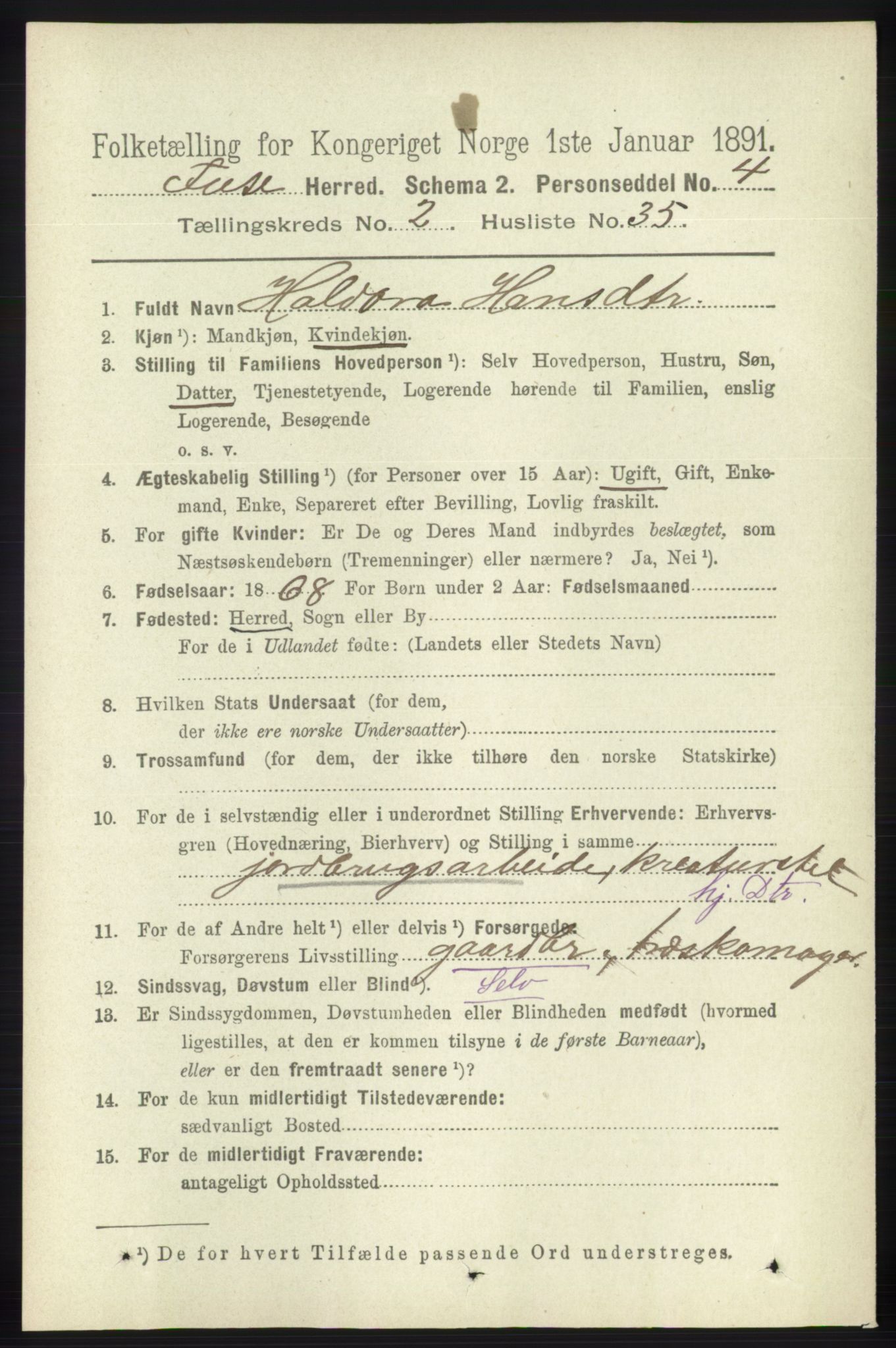 RA, 1891 census for 1241 Fusa, 1891, p. 475