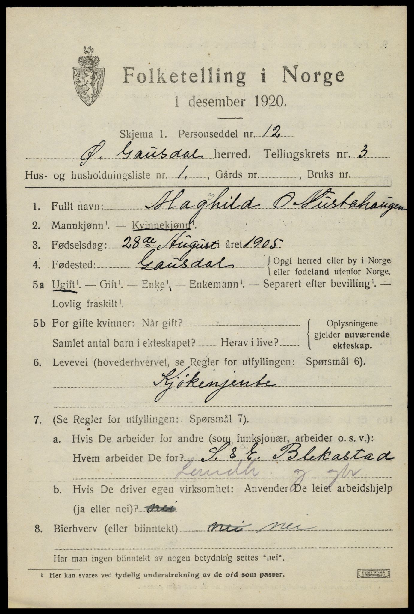 SAH, 1920 census for Østre Gausdal, 1920, p. 1932