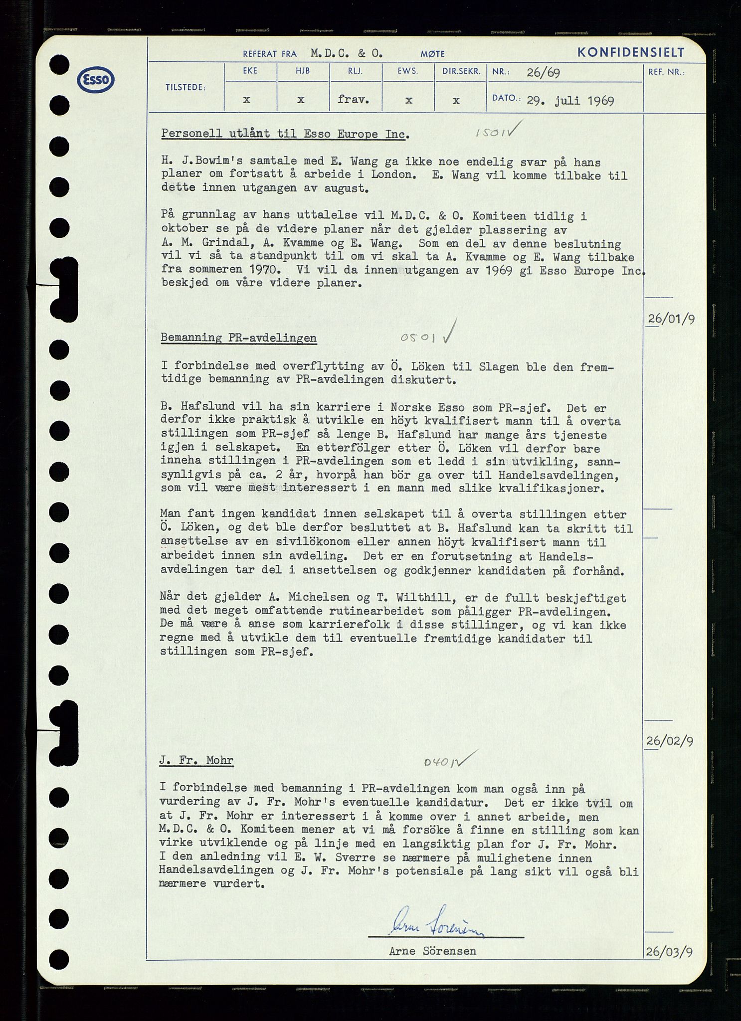 Pa 0982 - Esso Norge A/S, AV/SAST-A-100448/A/Aa/L0003/0001: Den administrerende direksjon Board minutes (styrereferater) og Bedriftforsamlingsprotokoll / Den administrerende direksjon Board minutes (styrereferater), 1969, p. 167