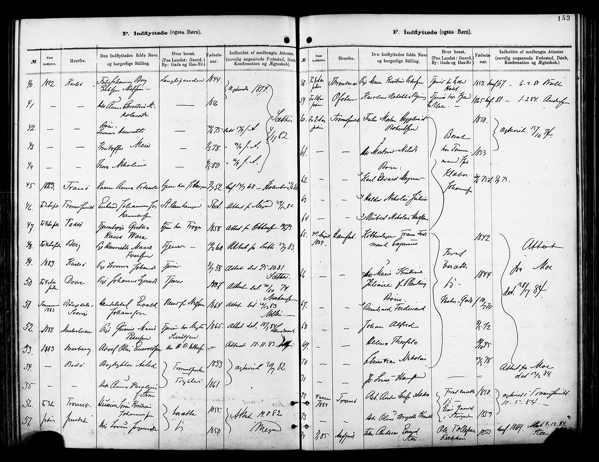 Tromsø sokneprestkontor/stiftsprosti/domprosti, AV/SATØ-S-1343/G/Ga/L0014kirke: Parish register (official) no. 14, 1878-1888, p. 153