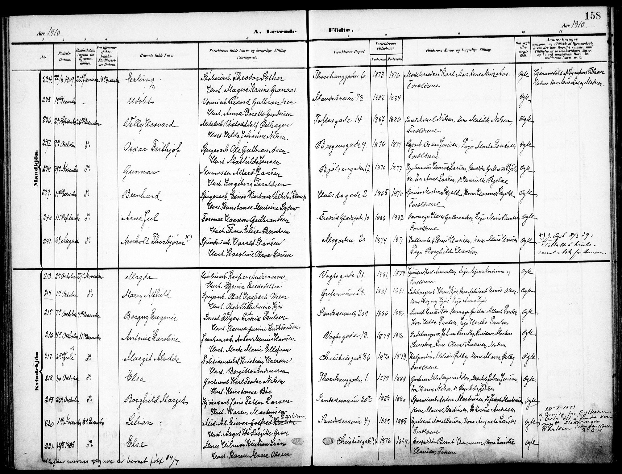 Sagene prestekontor Kirkebøker, SAO/A-10796/F/L0007: Parish register (official) no. 7, 1905-1915, p. 158
