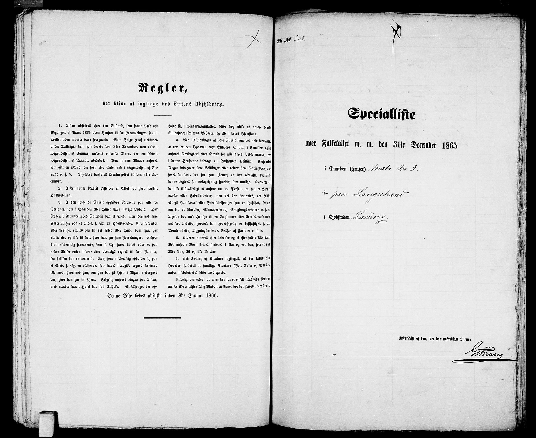 RA, 1865 census for Larvik, 1865, p. 1031