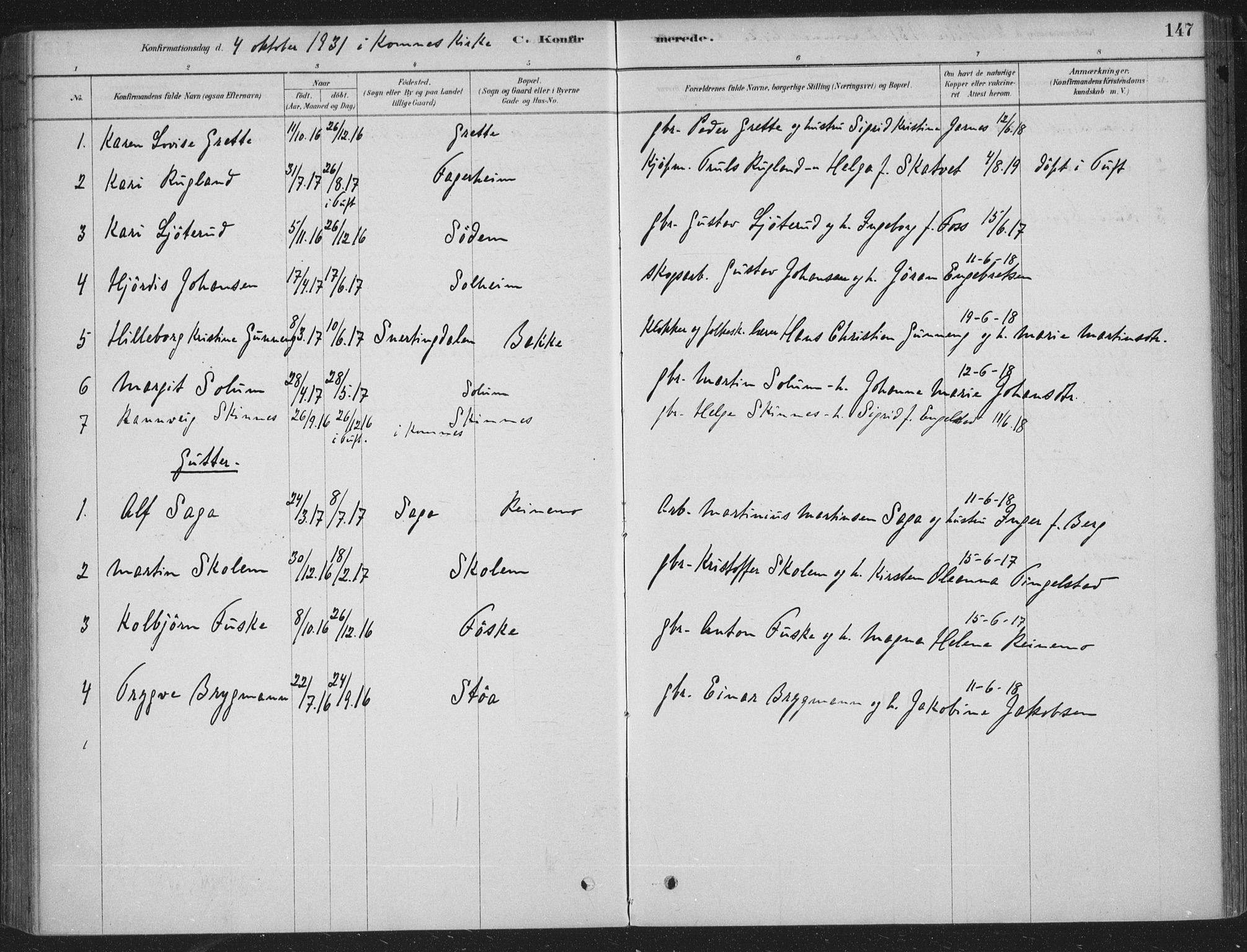 Sandsvær kirkebøker, AV/SAKO-A-244/F/Fe/L0001: Parish register (official) no. V 1, 1878-1936, p. 147