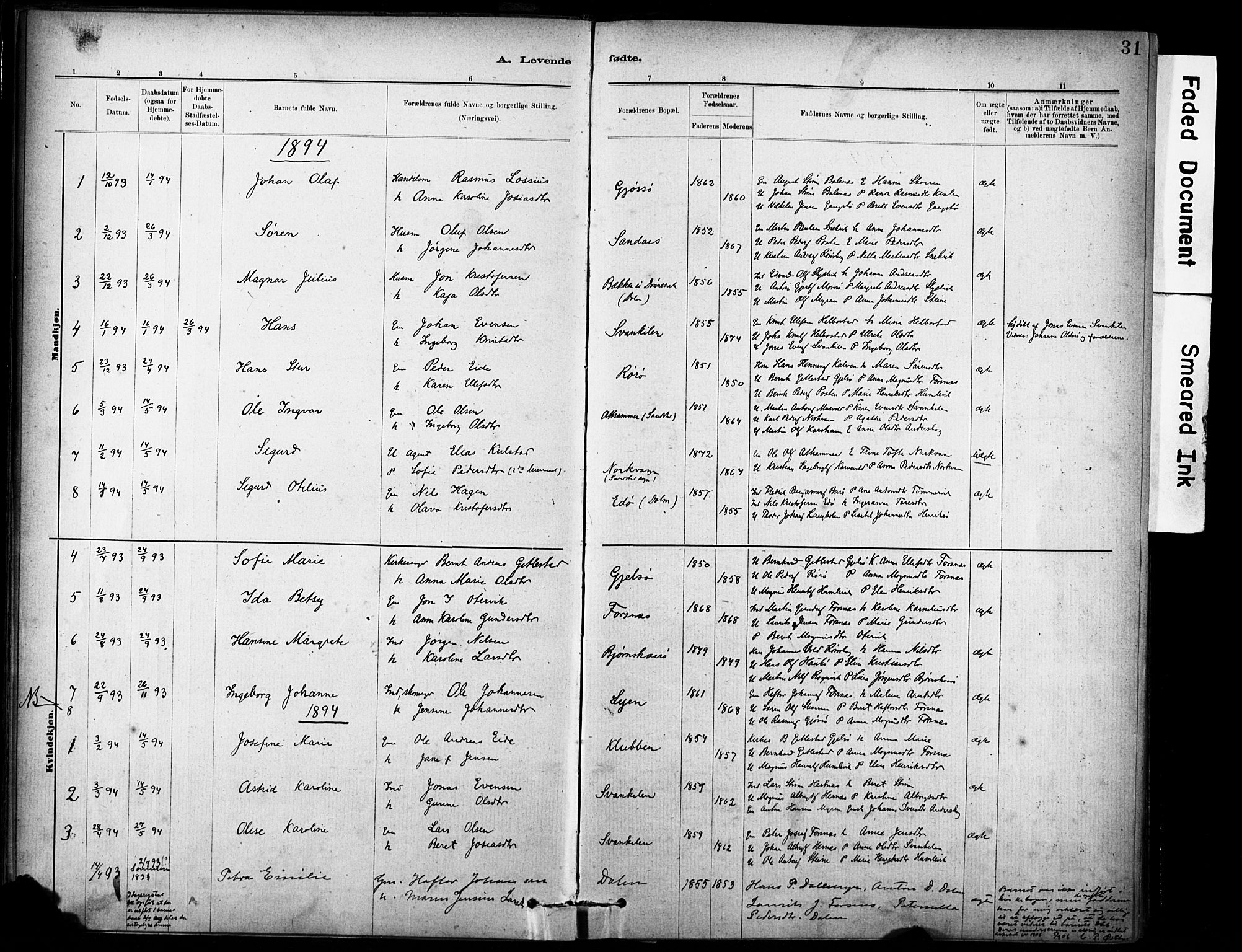 Ministerialprotokoller, klokkerbøker og fødselsregistre - Sør-Trøndelag, SAT/A-1456/635/L0551: Parish register (official) no. 635A01, 1882-1899, p. 31