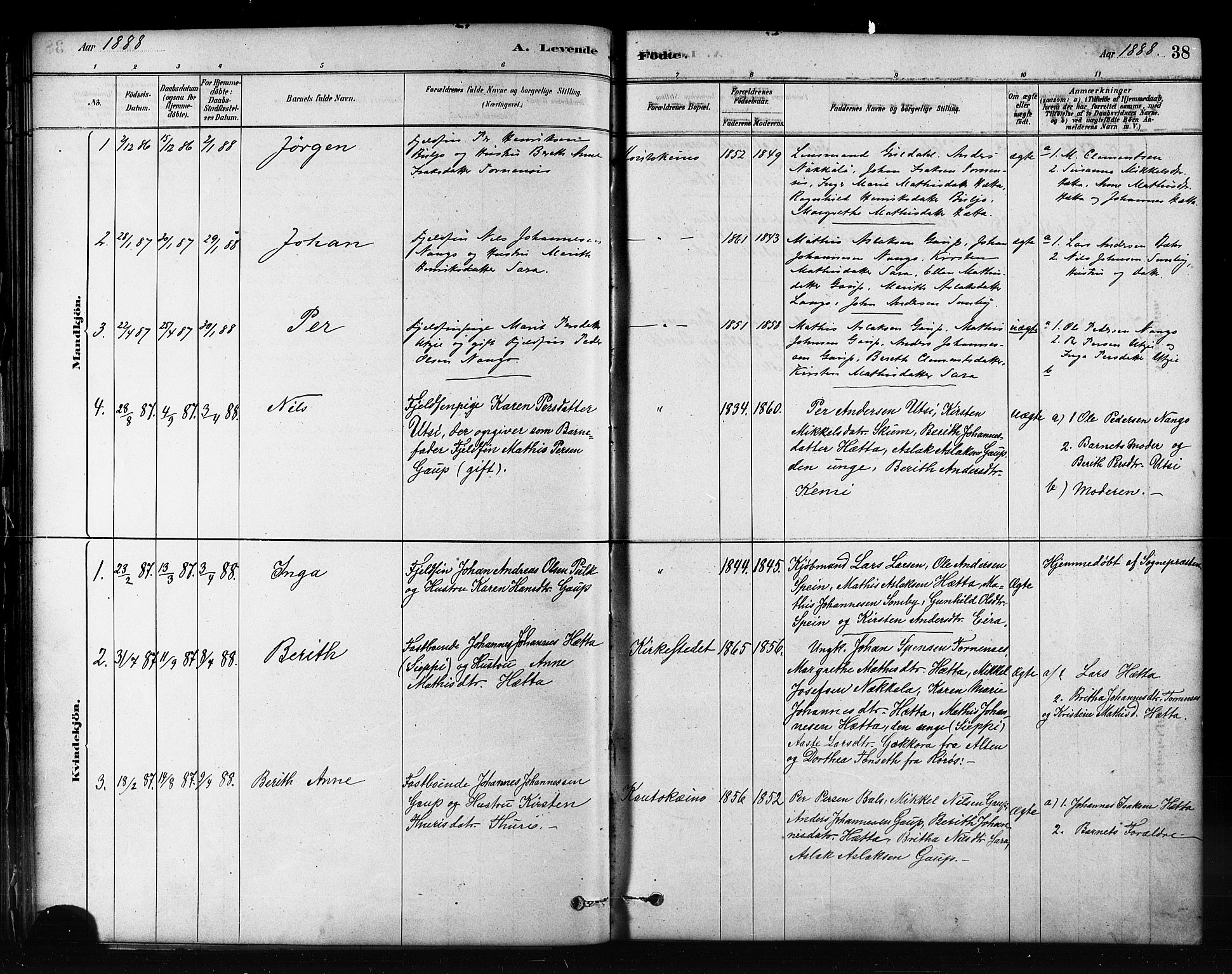 Kautokeino sokneprestembete, SATØ/S-1340/H/Hb/L0002.klokk: Parish register (copy) no. 2, 1877-1896, p. 38