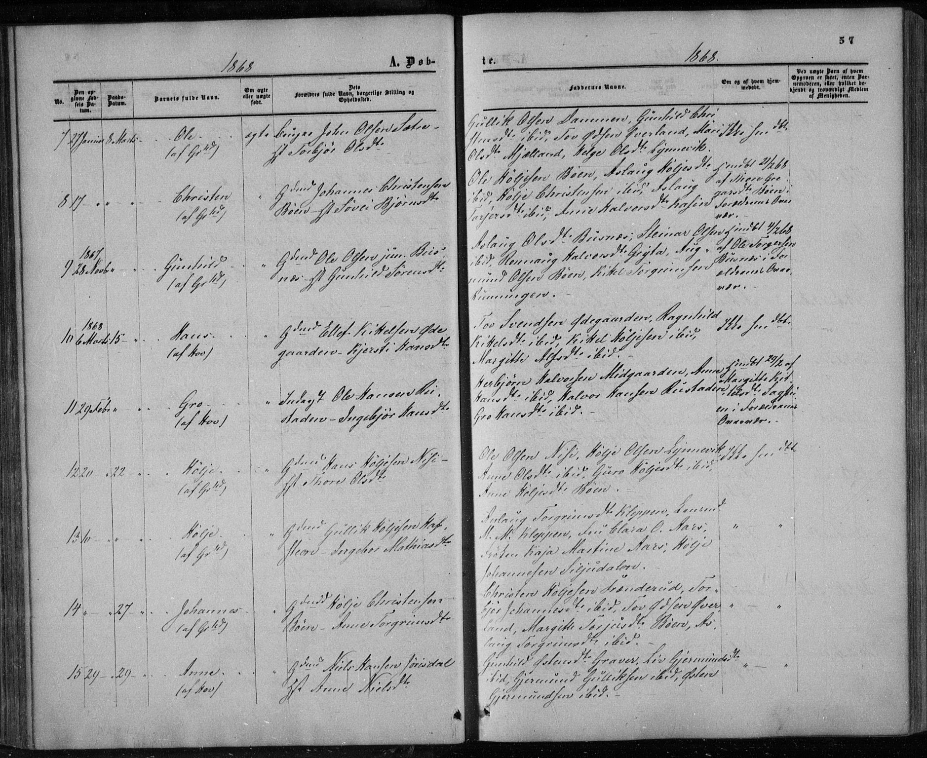 Gransherad kirkebøker, AV/SAKO-A-267/F/Fa/L0003: Parish register (official) no. I 3, 1859-1870, p. 57