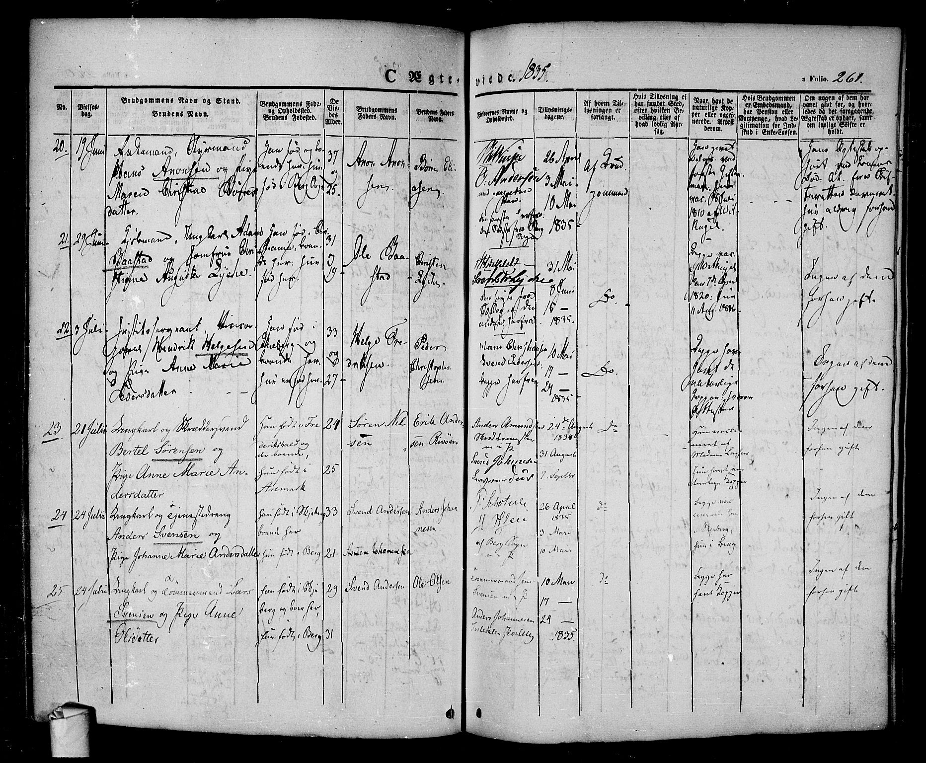 Halden prestekontor Kirkebøker, SAO/A-10909/F/Fa/L0005: Parish register (official) no. I 5, 1834-1845, p. 261