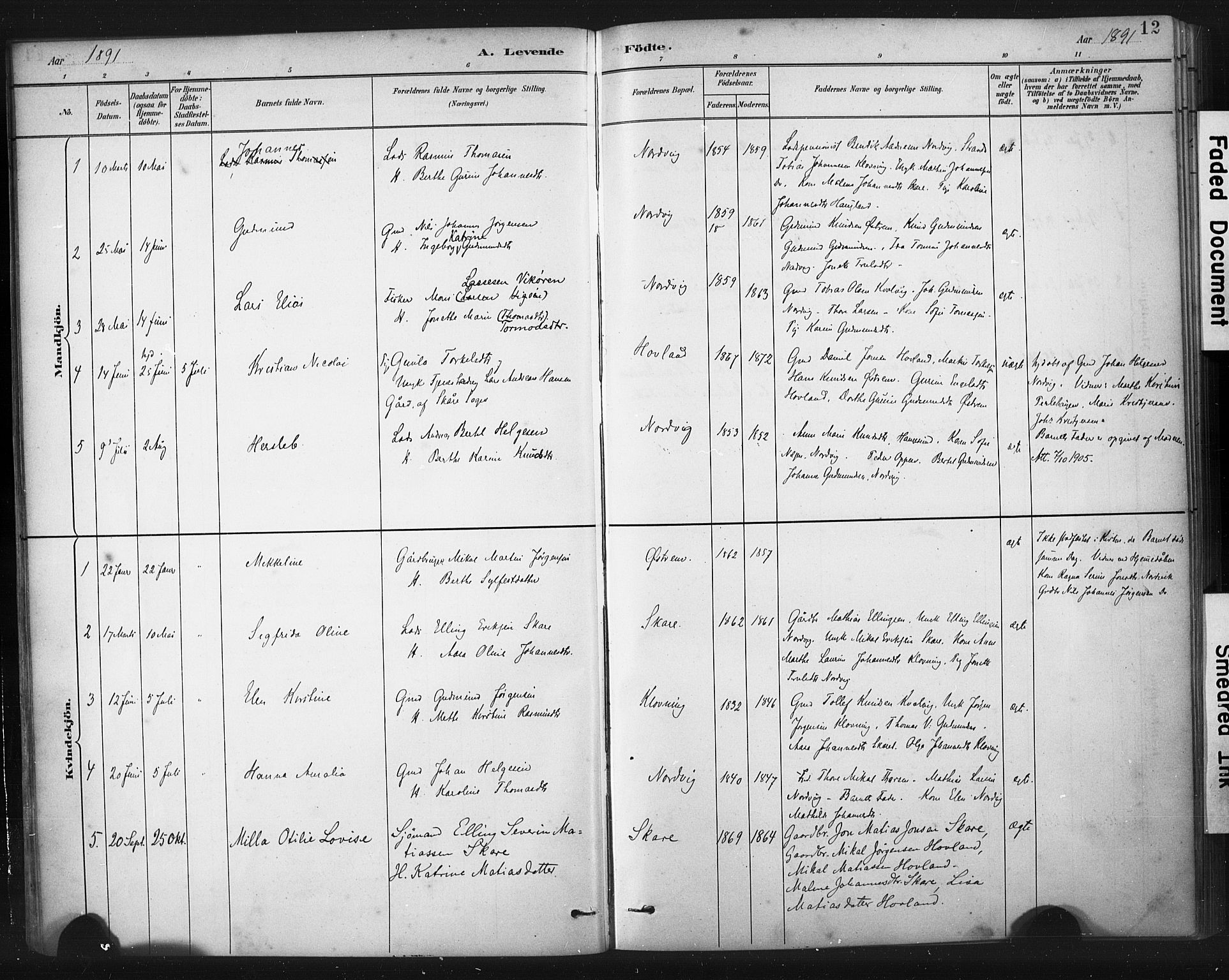 Torvastad sokneprestkontor, AV/SAST-A -101857/H/Ha/Haa/L0016: Parish register (official) no. A 15, 1883-1903, p. 12