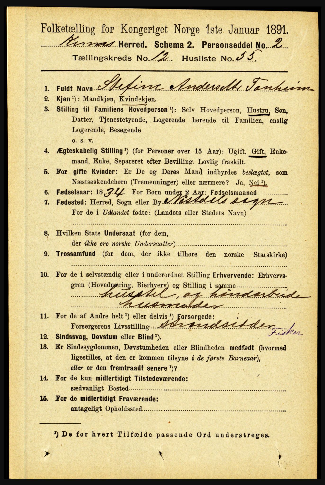 RA, 1891 census for 1437 Kinn, 1891, p. 4863