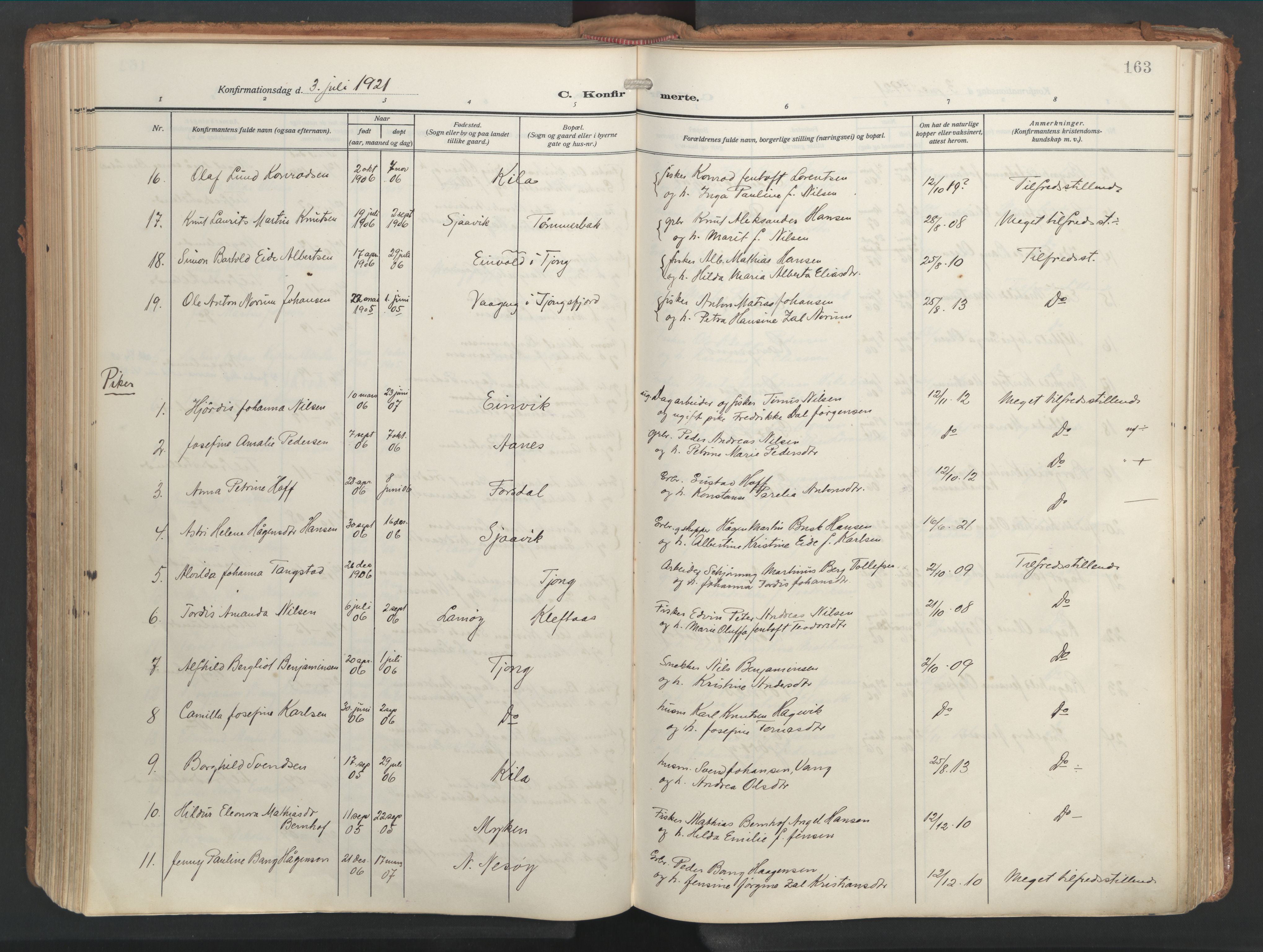 Ministerialprotokoller, klokkerbøker og fødselsregistre - Nordland, AV/SAT-A-1459/841/L0614: Parish register (official) no. 841A17, 1911-1925, p. 163