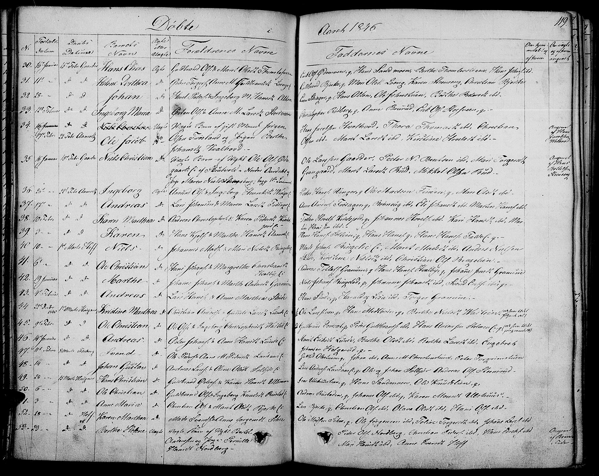 Land prestekontor, SAH/PREST-120/H/Ha/Haa/L0008: Parish register (official) no. 8, 1830-1846, p. 119