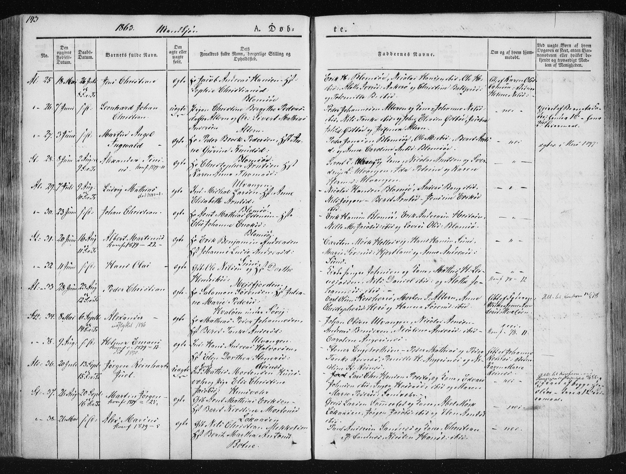 Ministerialprotokoller, klokkerbøker og fødselsregistre - Nordland, SAT/A-1459/830/L0446: Parish register (official) no. 830A10, 1831-1865, p. 143