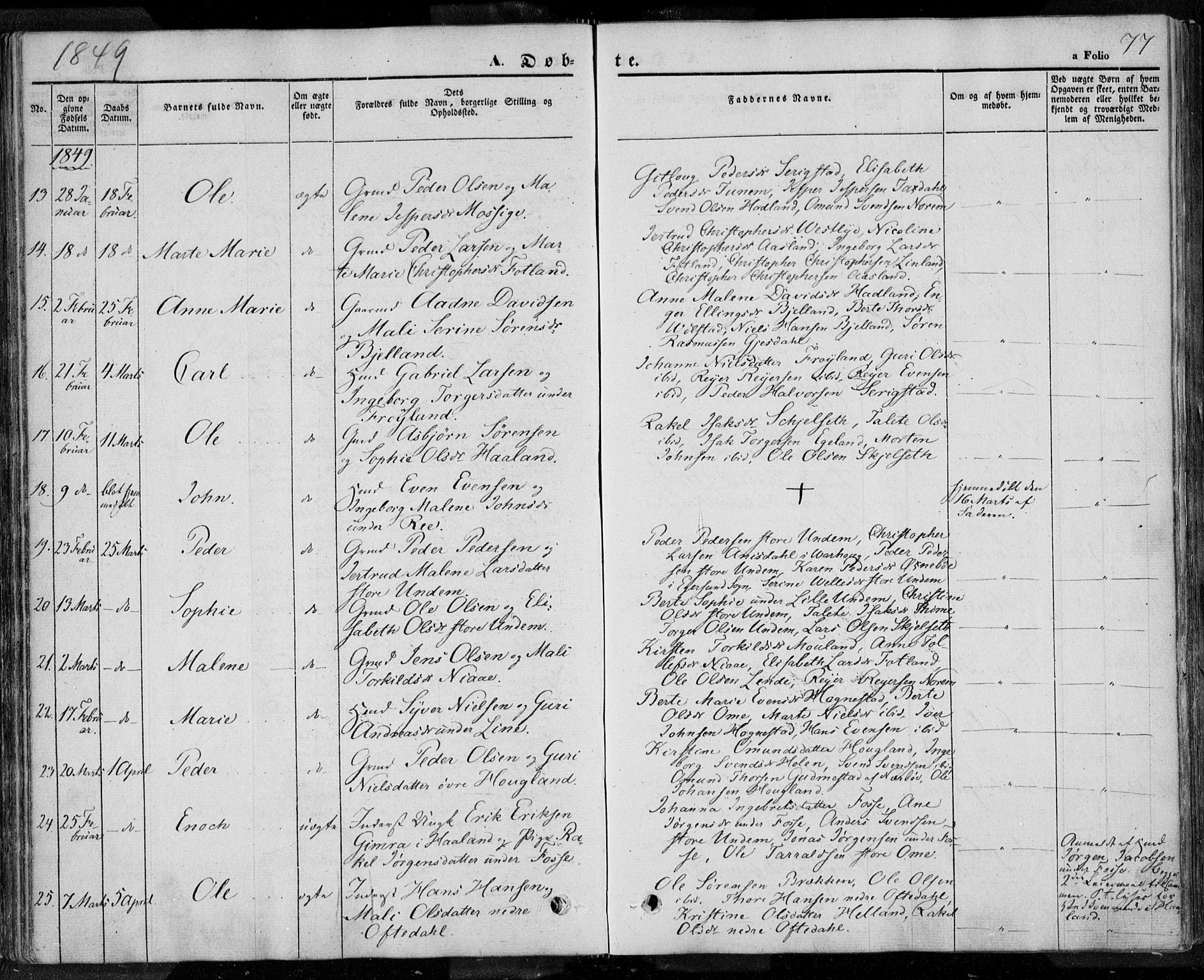 Lye sokneprestkontor, AV/SAST-A-101794/001/30BA/L0005: Parish register (official) no. A 5.1, 1842-1855, p. 77