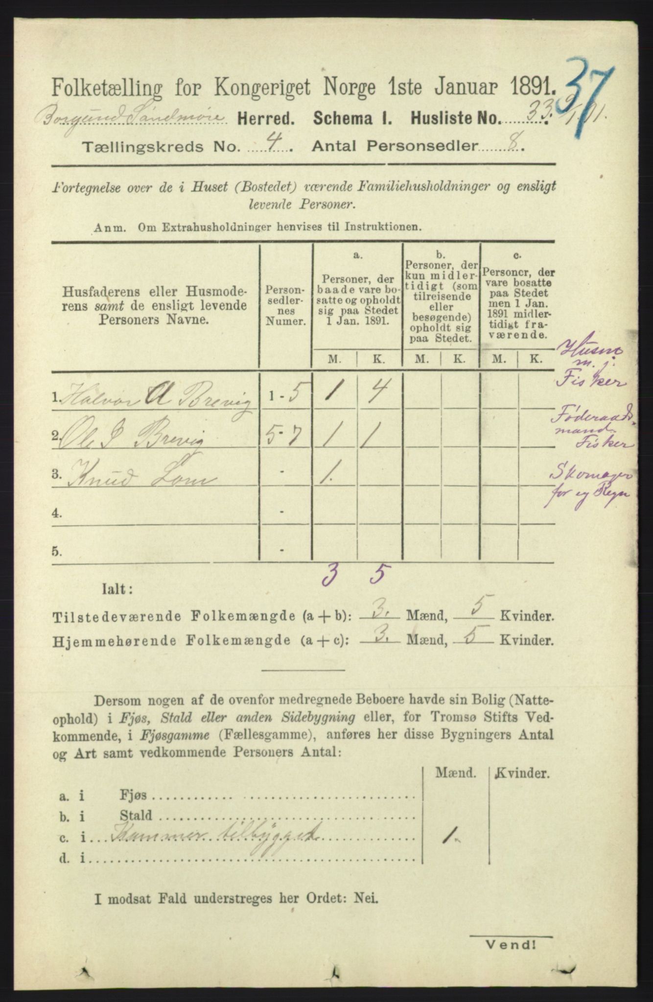 RA, 1891 census for 1531 Borgund, 1891, p. 992