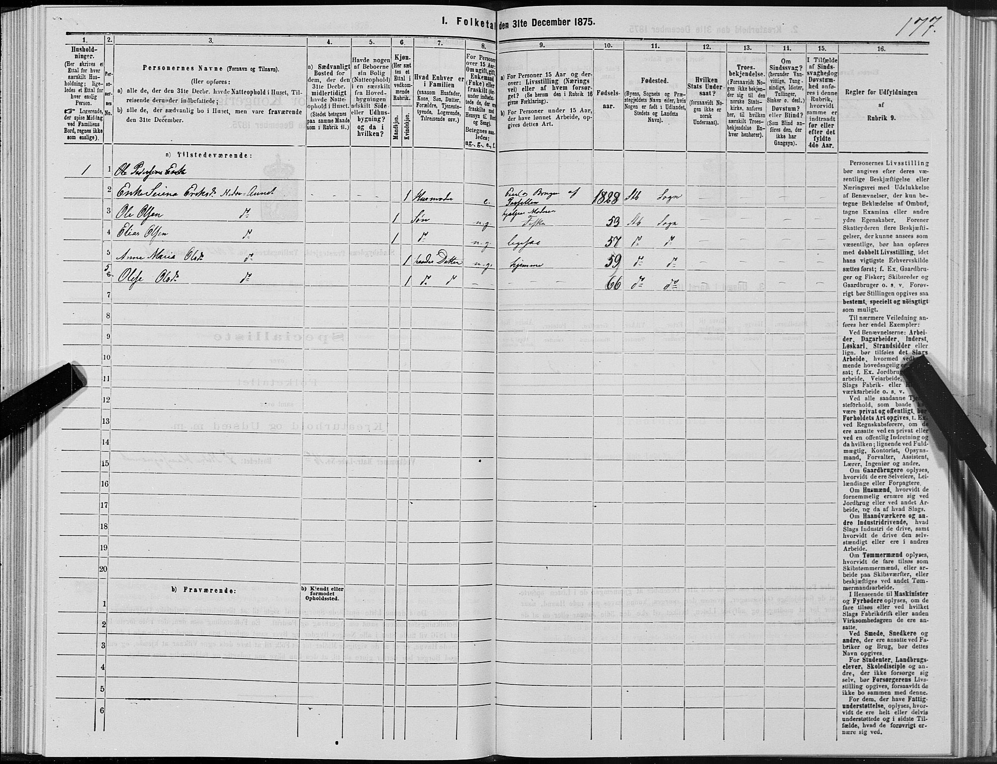 SAT, 1875 census for 1625P Stadsbygd, 1875, p. 1177
