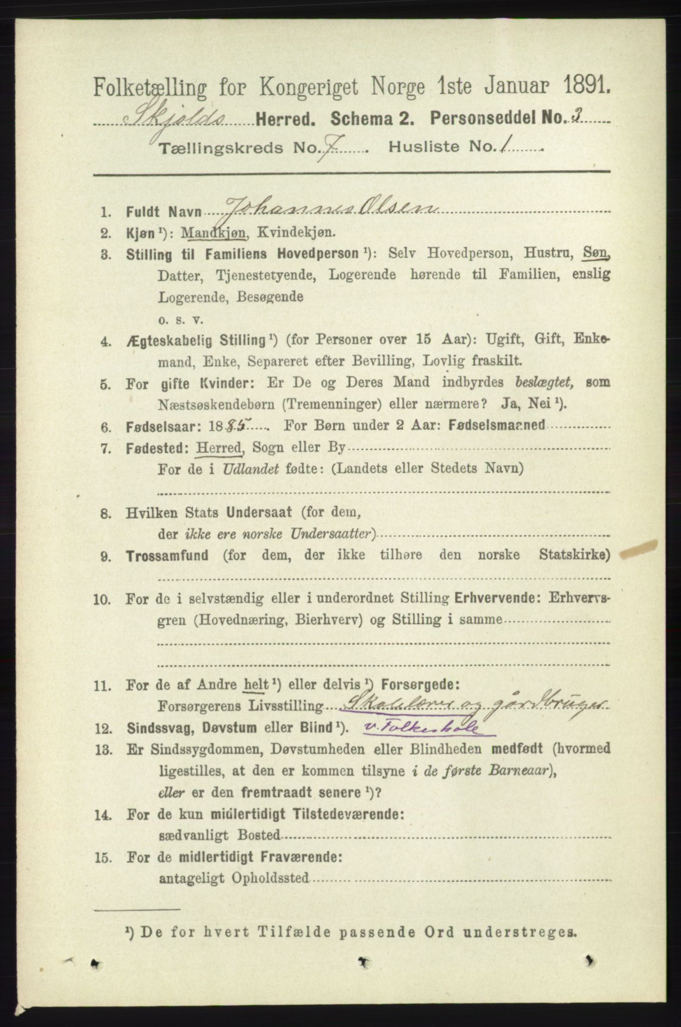 RA, 1891 census for 1154 Skjold, 1891, p. 1351