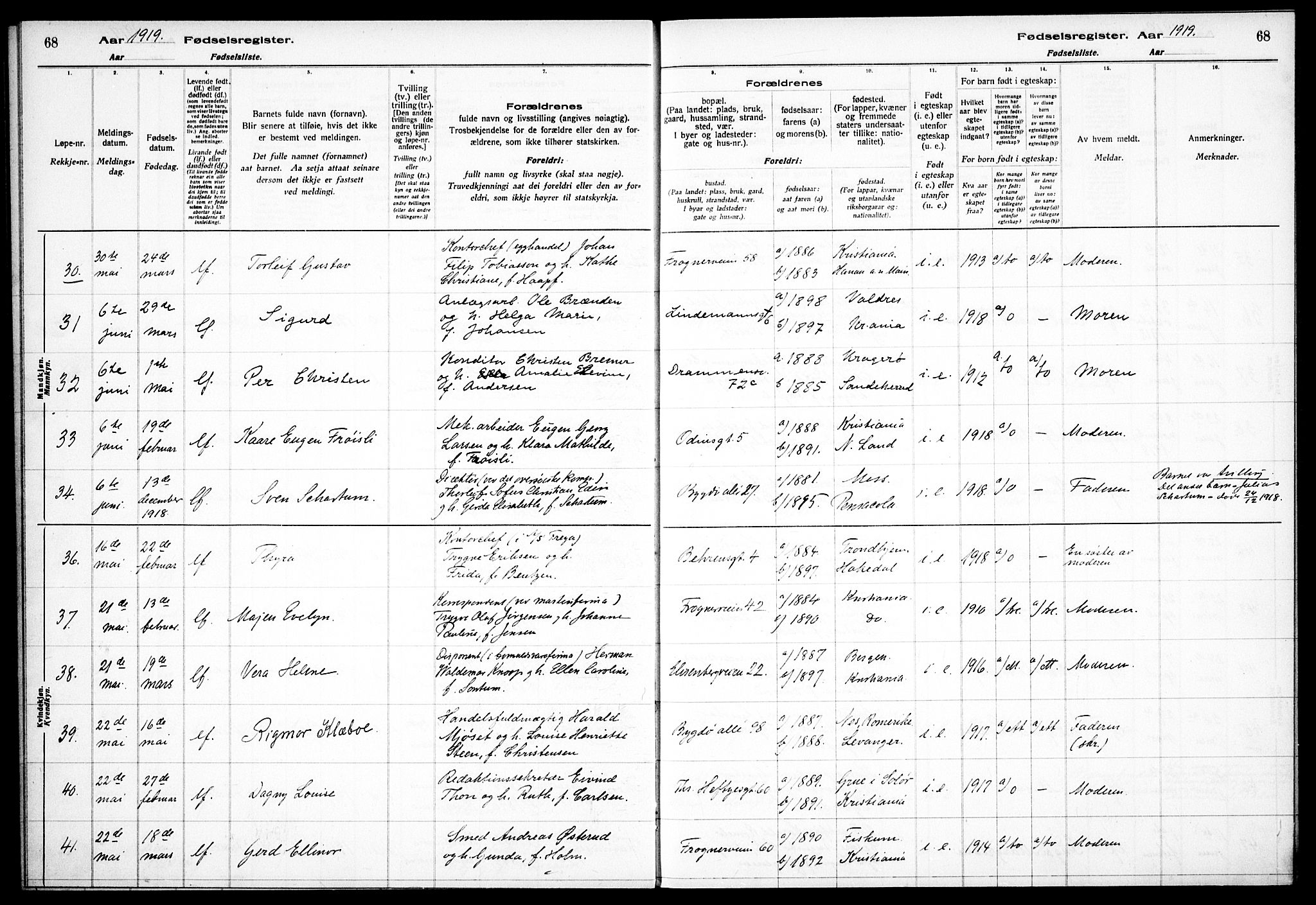 Frogner prestekontor Kirkebøker, SAO/A-10886/J/Ja/L0001: Birth register no. 1, 1916-1927, p. 68