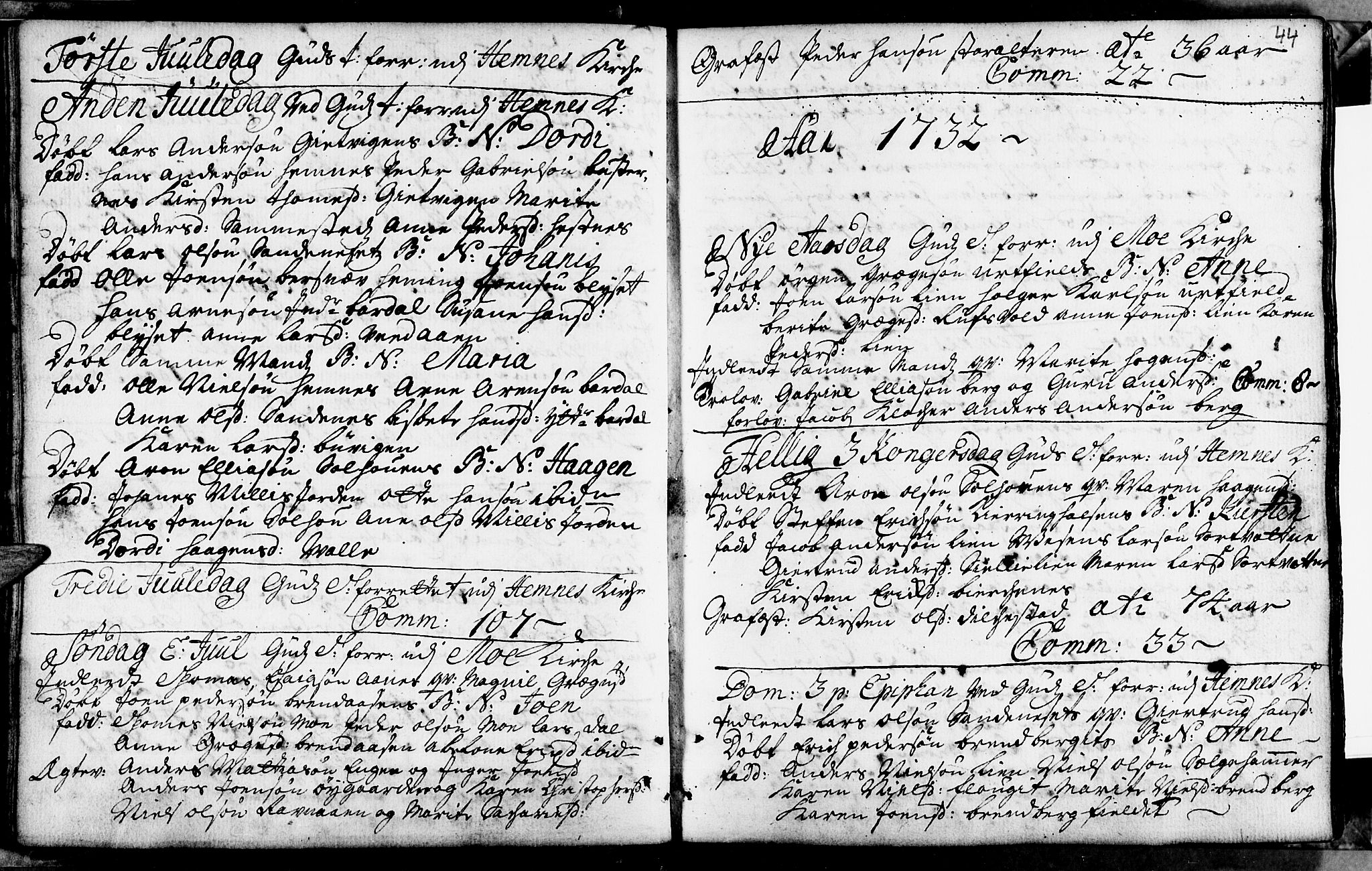 Ministerialprotokoller, klokkerbøker og fødselsregistre - Nordland, SAT/A-1459/825/L0346: Parish register (official) no. 825A02, 1729-1748, p. 44