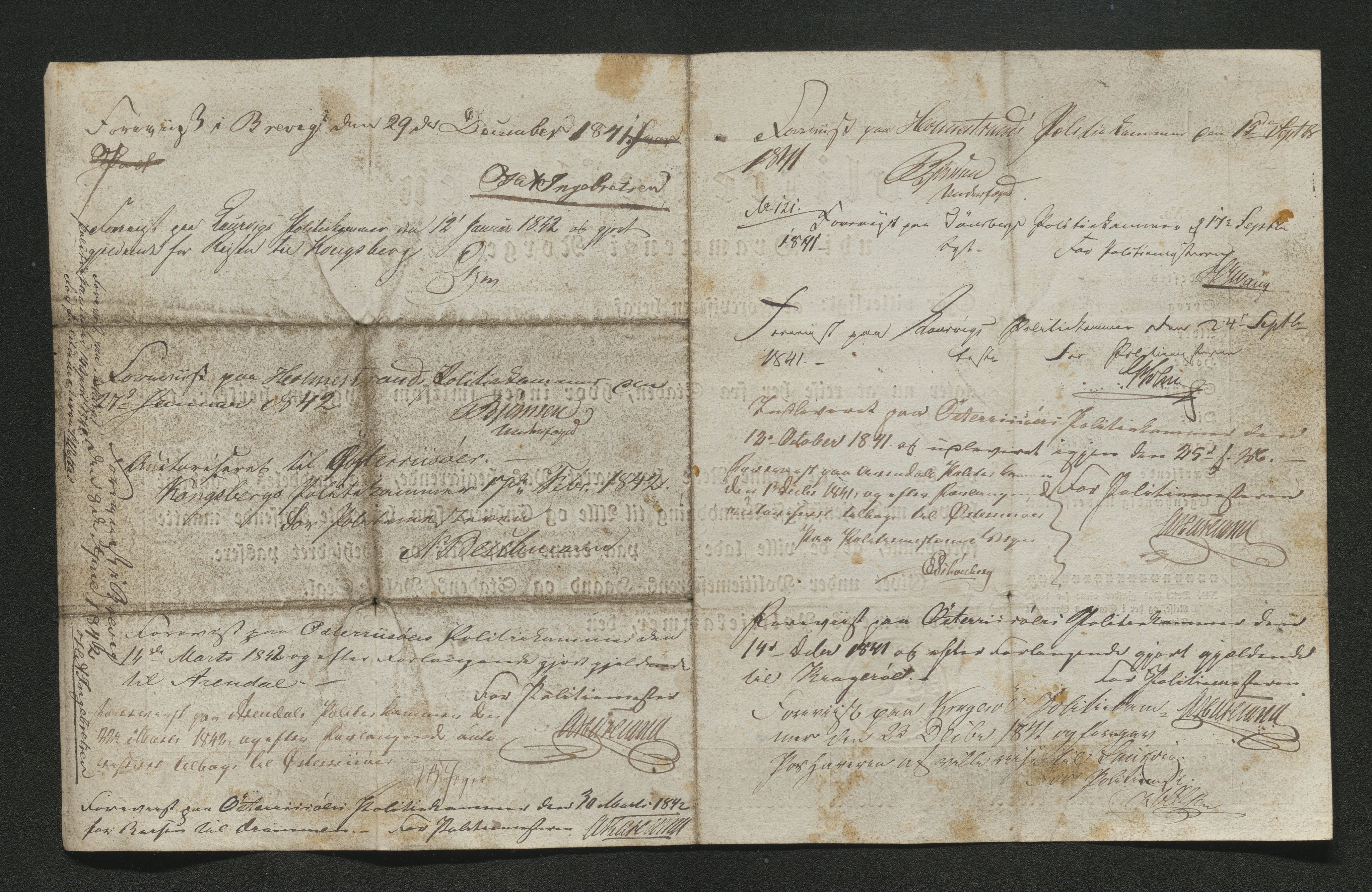 Drammen politikammer, AV/SAKO-A-623/I/Ia/Iab/L0006: Innleverte pass, 1841-1842, p. 400