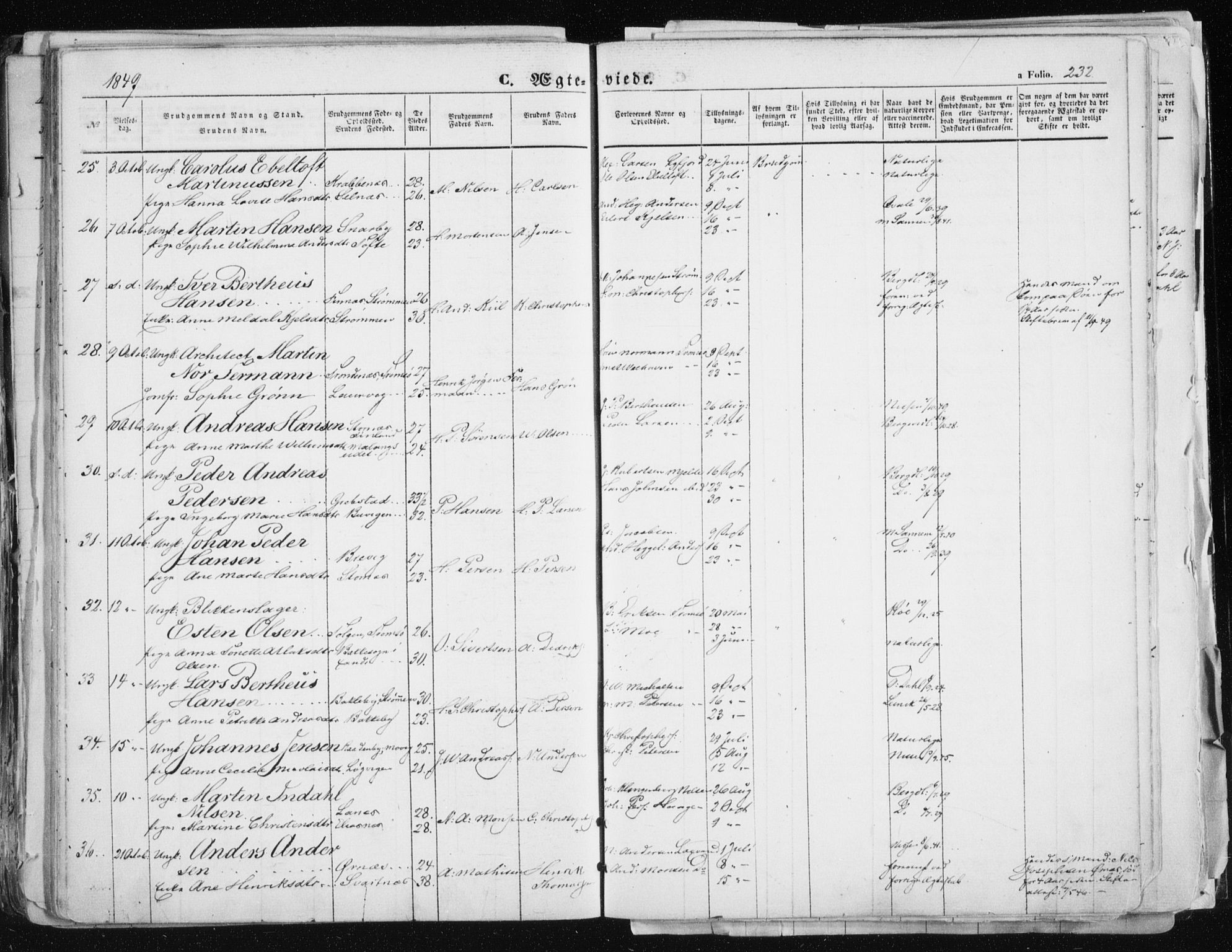Tromsø sokneprestkontor/stiftsprosti/domprosti, SATØ/S-1343/G/Ga/L0010kirke: Parish register (official) no. 10, 1848-1855, p. 232