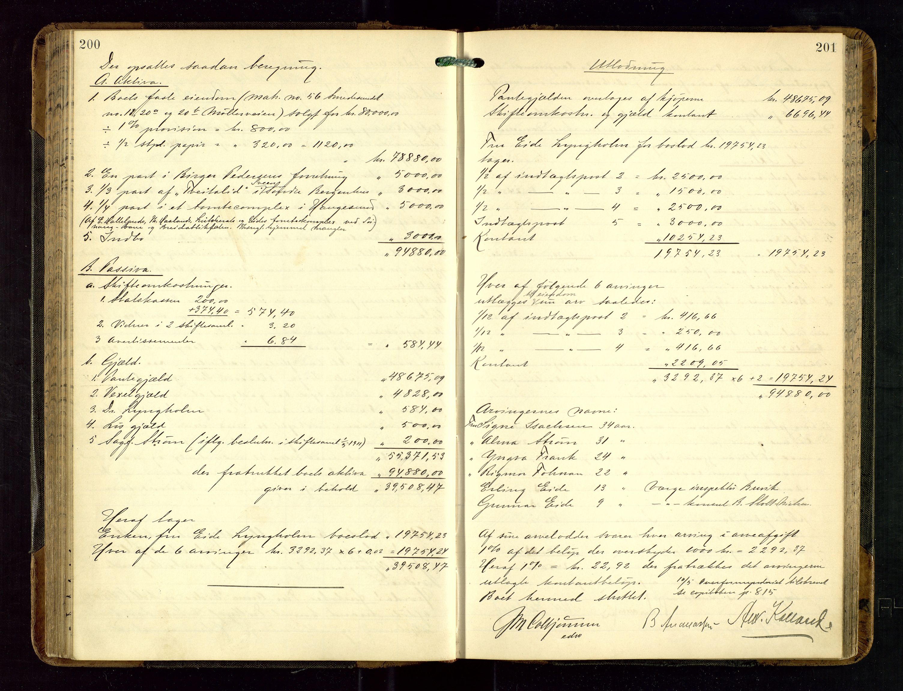 Haugesund tingrett, SAST/A-101415/01/IV/IVD/L0002: Skifteutlodningsprotokoll, med register, 1904-1915, p. 200-201