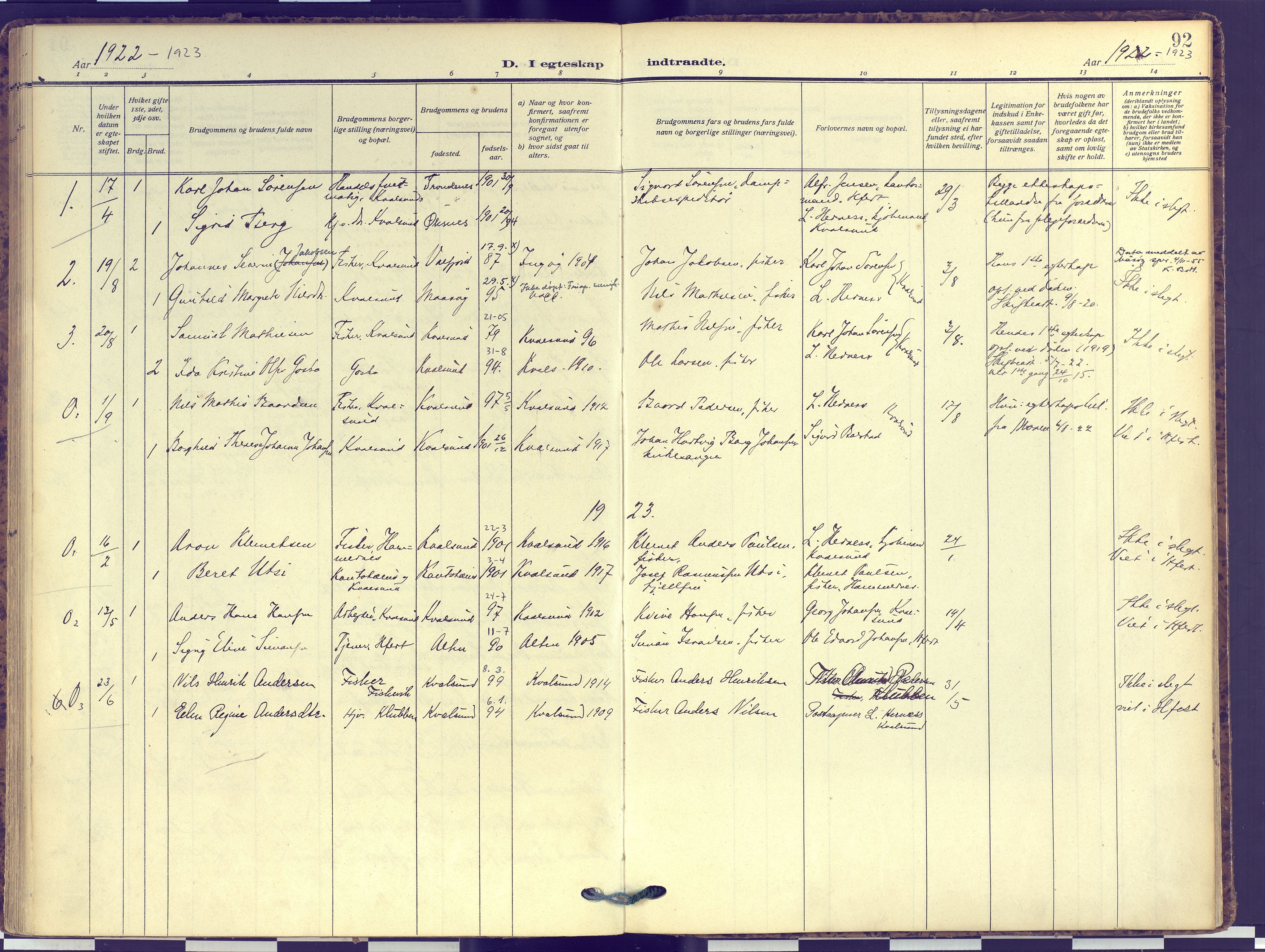 Hammerfest sokneprestkontor, SATØ/S-1347: Parish register (official) no. 16, 1908-1923, p. 92