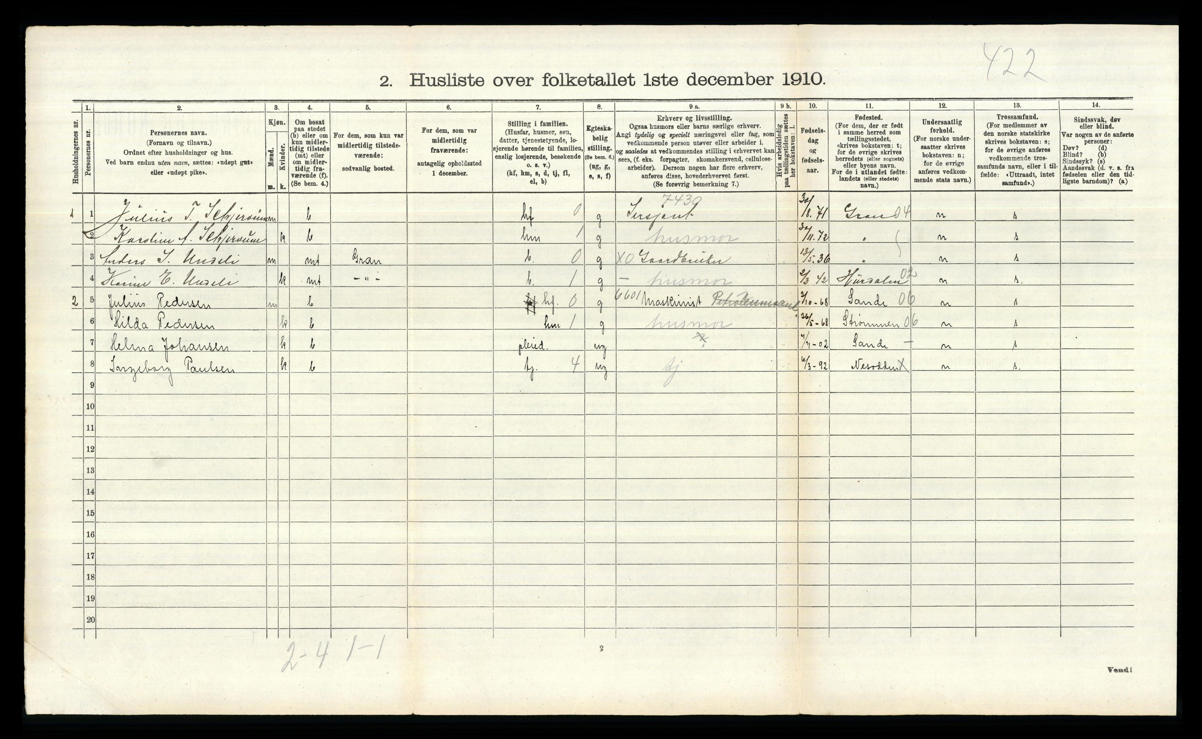 RA, 1910 census for Nesodden, 1910, p. 661