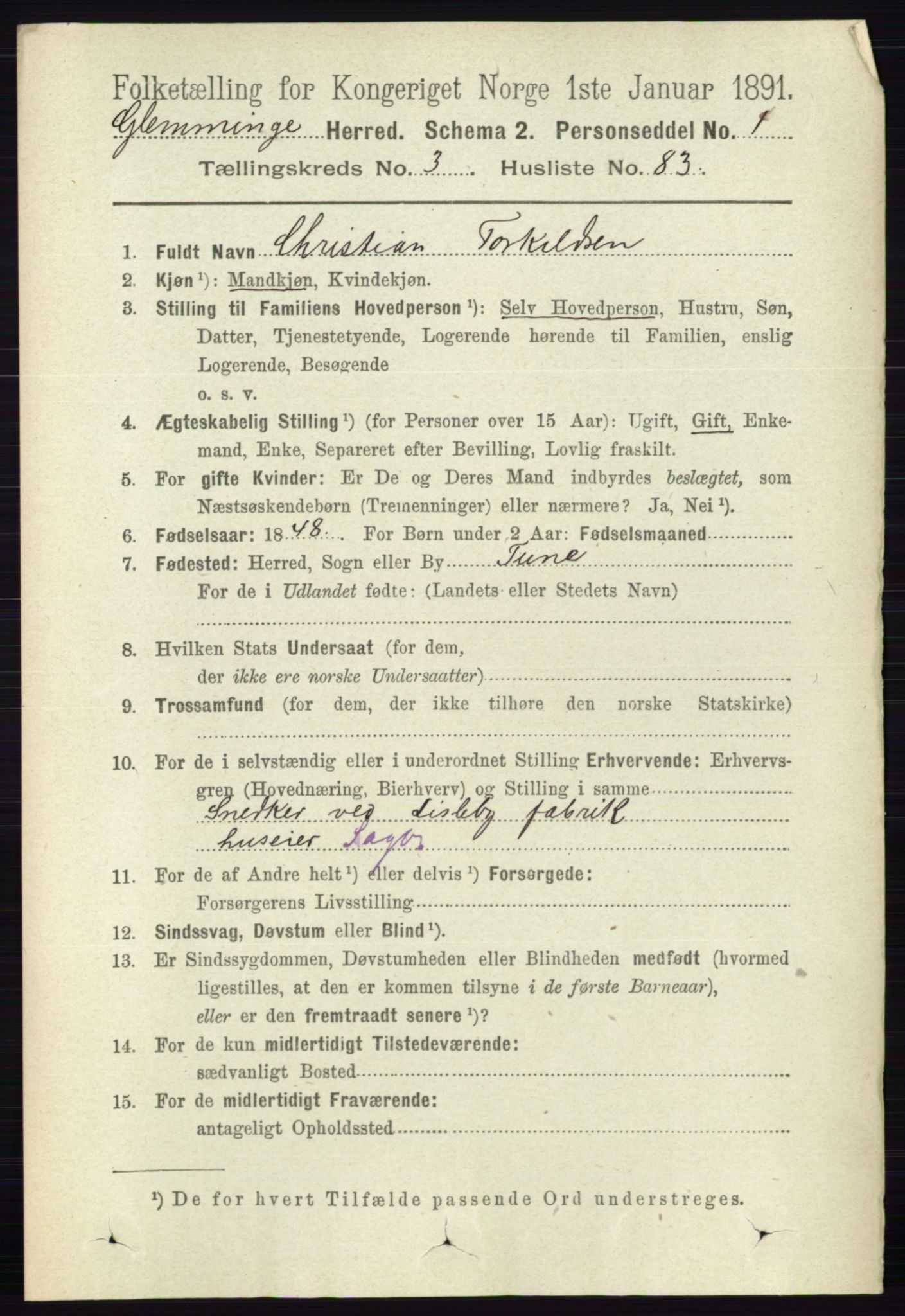 RA, 1891 census for 0132 Glemmen, 1891, p. 2662