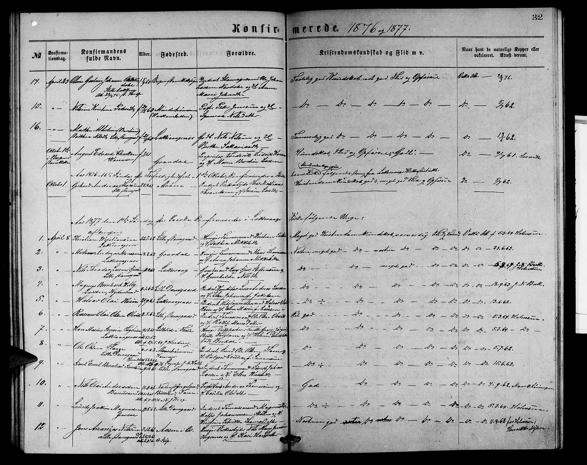 Laksevåg Sokneprestembete, SAB/A-76501/H/Ha/Hab/Haba/L0001: Parish register (copy) no. A 1, 1875-1877, p. 32