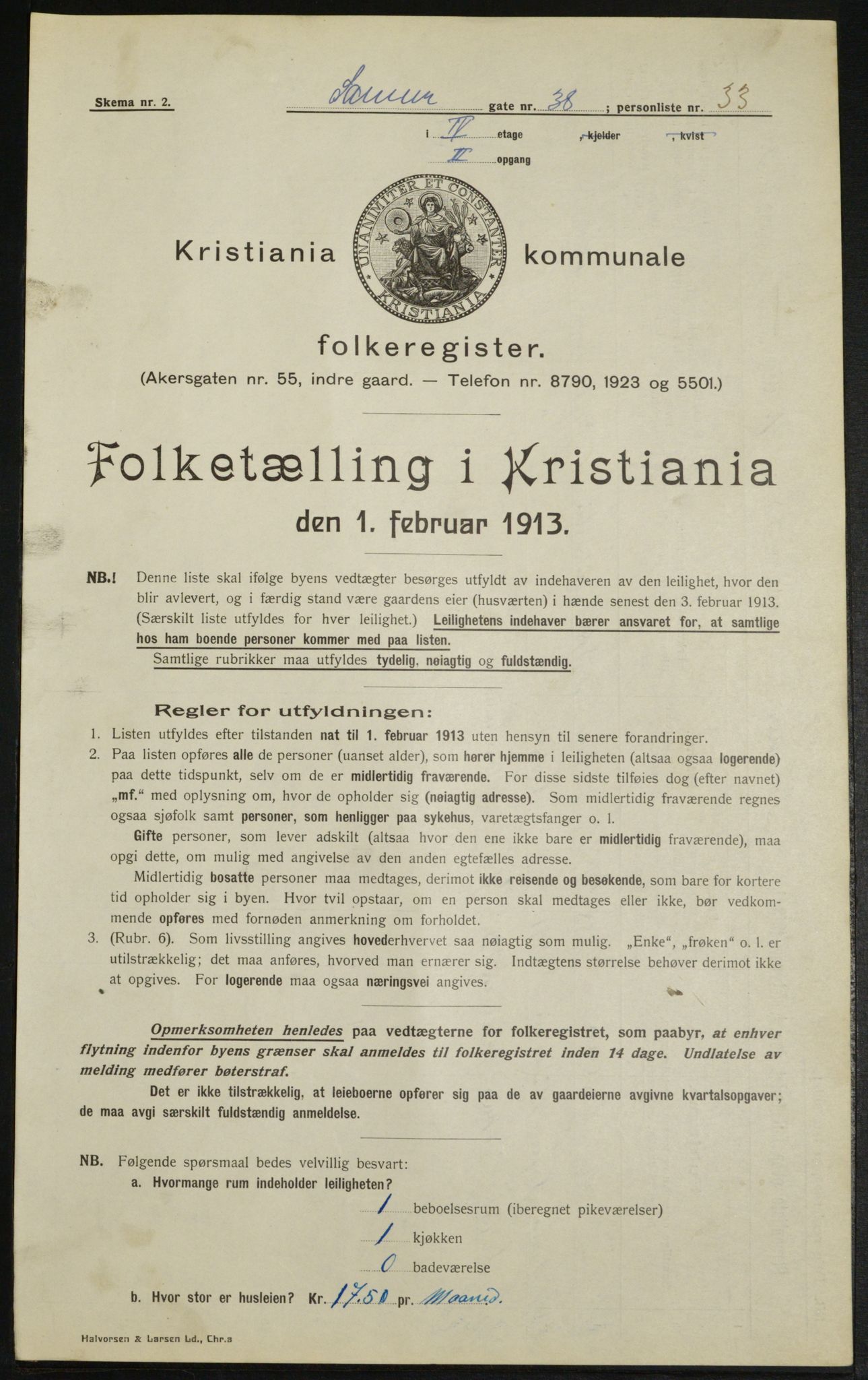 OBA, Municipal Census 1913 for Kristiania, 1913, p. 89094