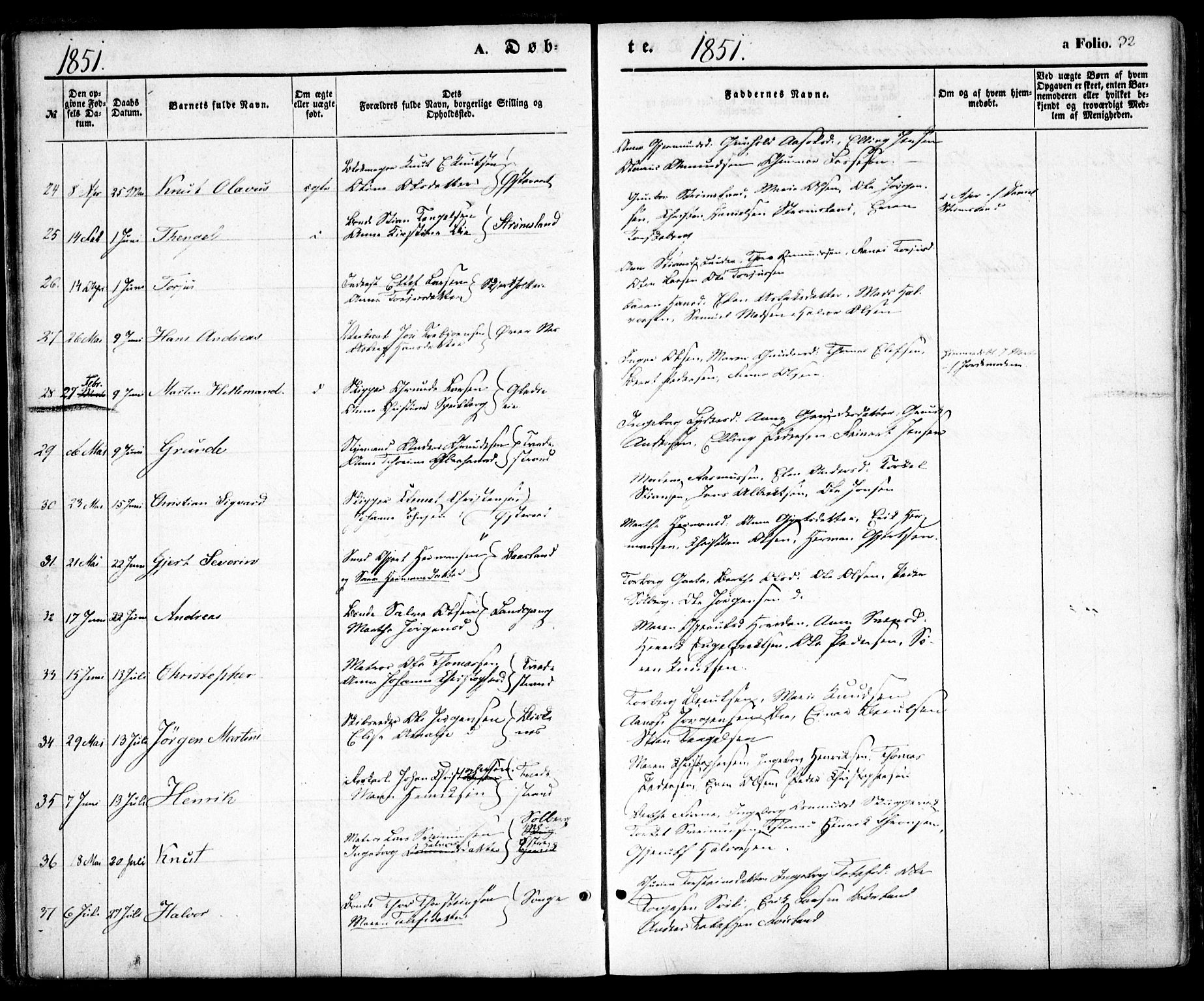 Holt sokneprestkontor, AV/SAK-1111-0021/F/Fa/L0008: Parish register (official) no. A 8, 1849-1860, p. 32