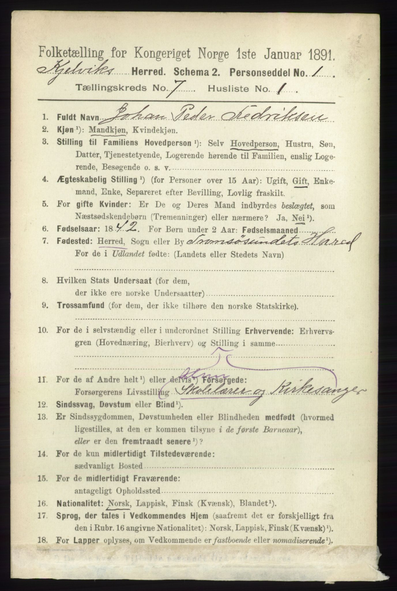 RA, 1891 census for 2019 Kjelvik, 1891, p. 887
