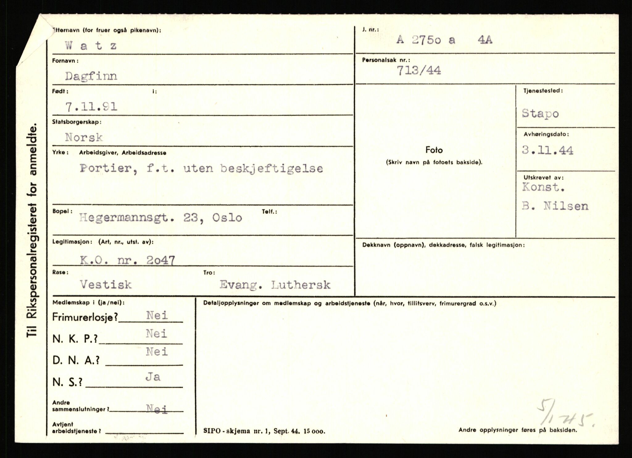 Statspolitiet - Hovedkontoret / Osloavdelingen, AV/RA-S-1329/C/Ca/L0016: Uberg - Øystese, 1943-1945, p. 2000