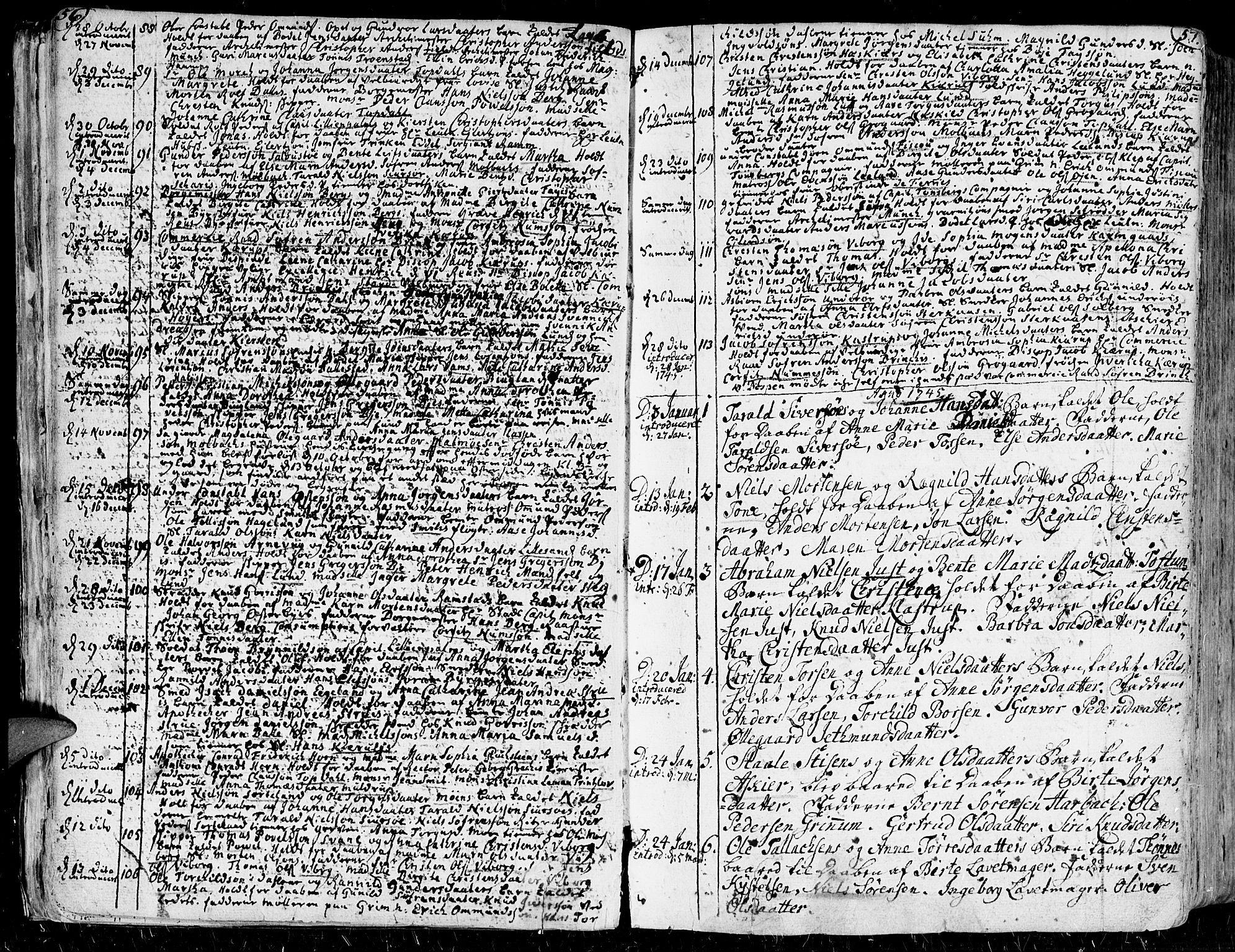 Kristiansand domprosti, AV/SAK-1112-0006/F/Fa/L0001: Parish register (official) no. A 1, 1734-1793, p. 56-57