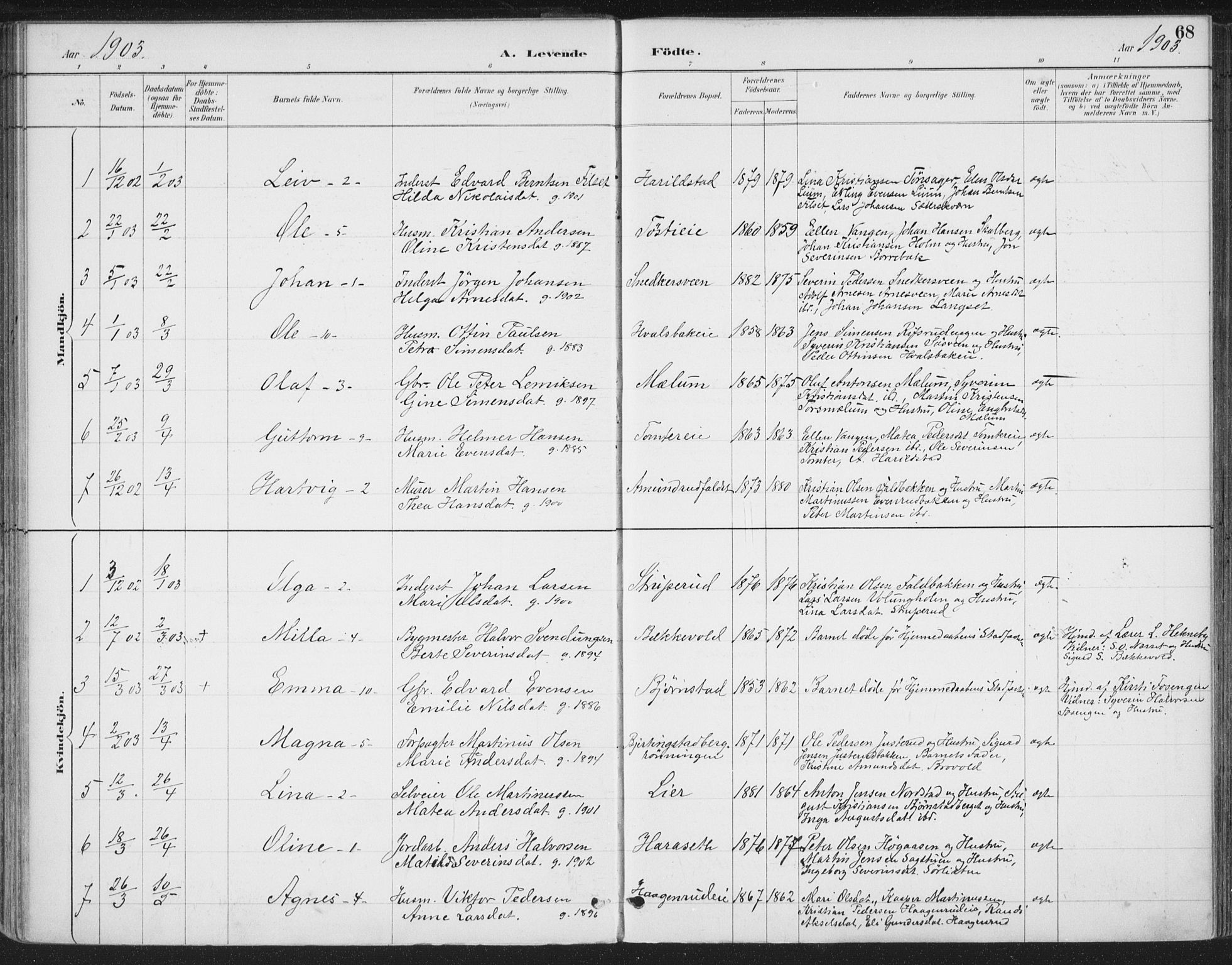 Romedal prestekontor, SAH/PREST-004/K/L0008: Parish register (official) no. 8, 1887-1905, p. 68