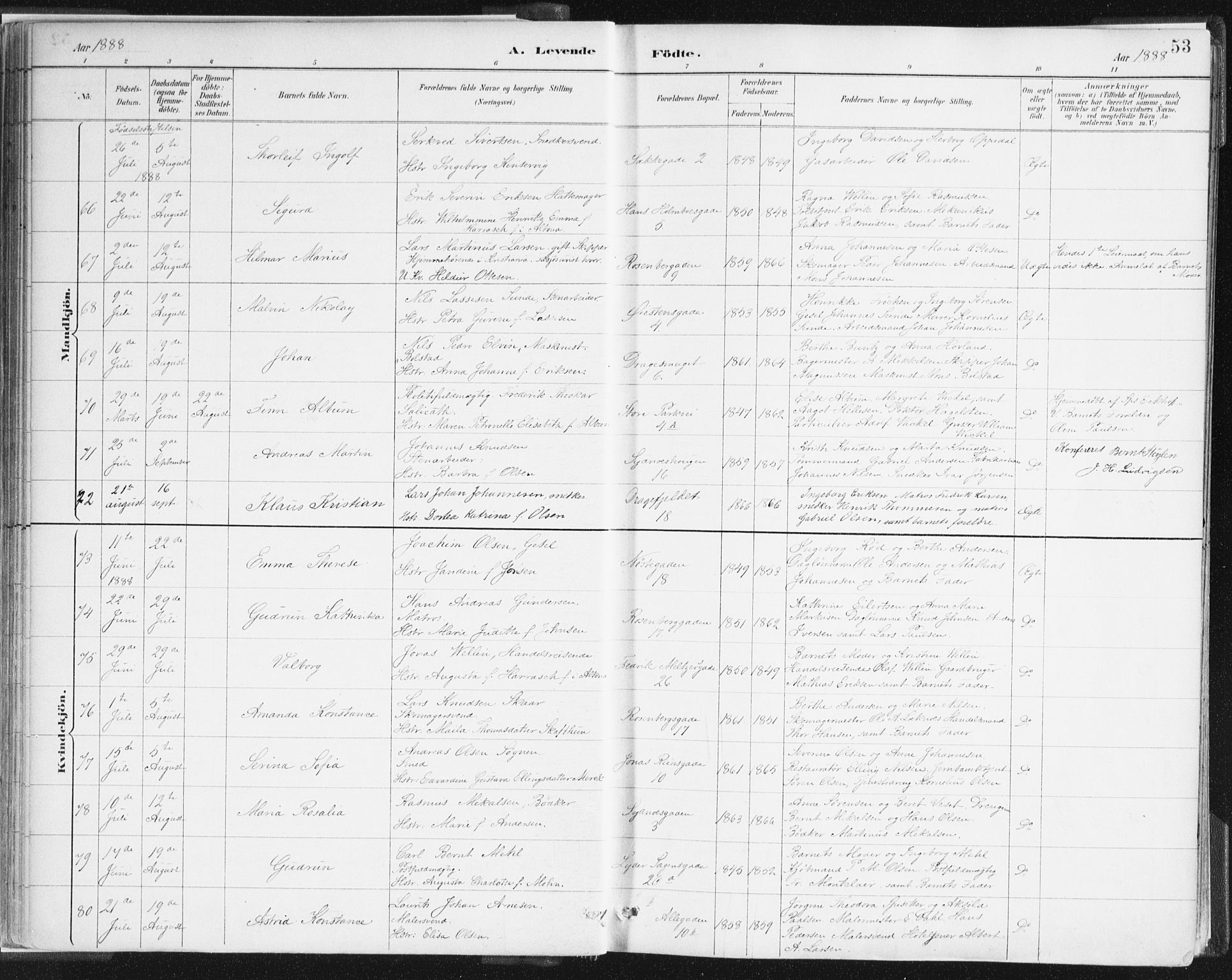 Johanneskirken sokneprestembete, AV/SAB-A-76001/H/Haa/L0001: Parish register (official) no. A 1, 1885-1900, p. 53