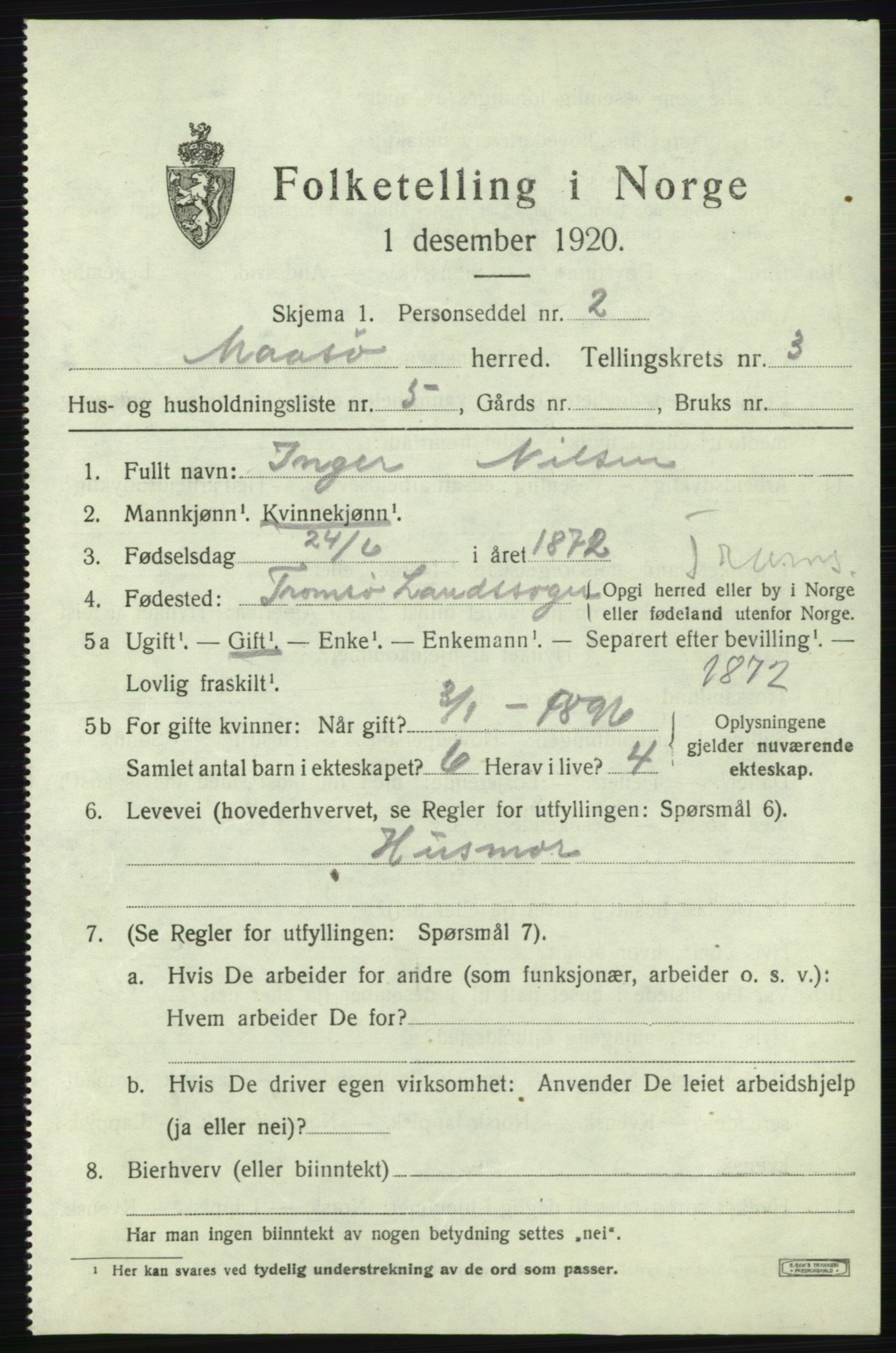 SATØ, 1920 census for Måsøy, 1920, p. 1612