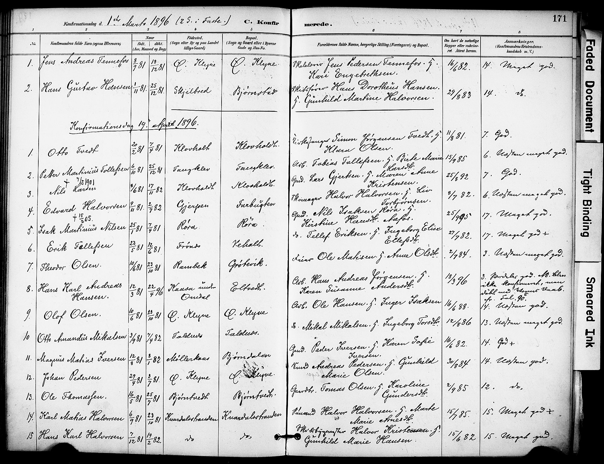 Solum kirkebøker, SAKO/A-306/F/Fa/L0010: Parish register (official) no. I 10, 1888-1898, p. 171