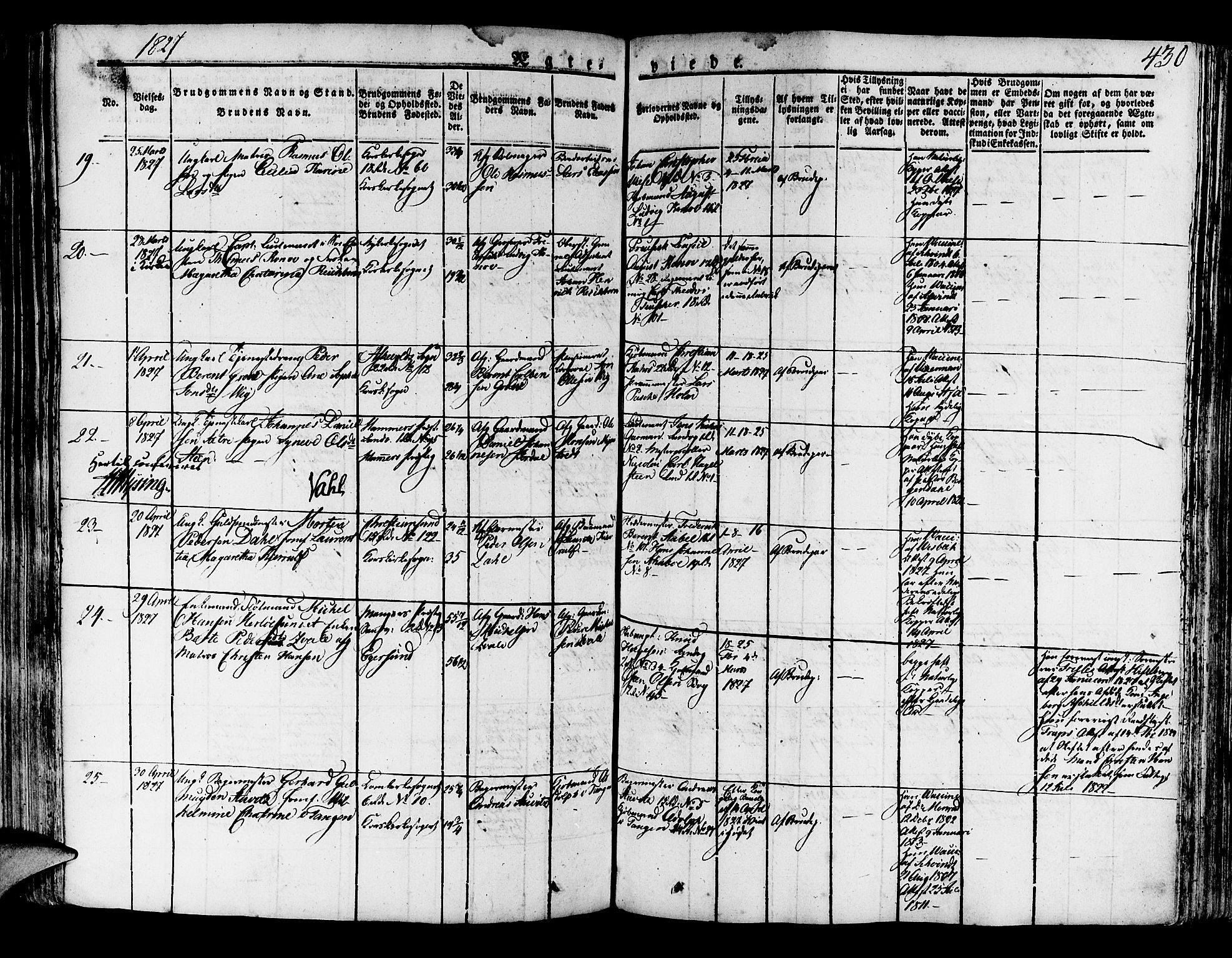 Korskirken sokneprestembete, SAB/A-76101/H/Haa/L0014: Parish register (official) no. A 14, 1823-1835, p. 430